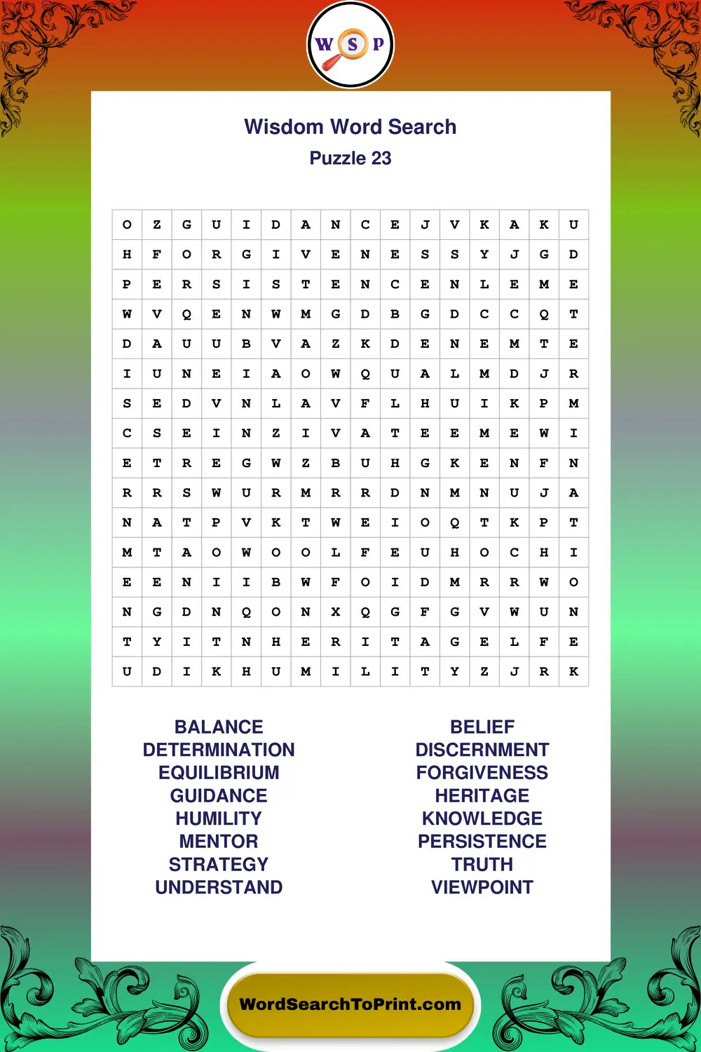Wisdom Word Search Puzzle 23