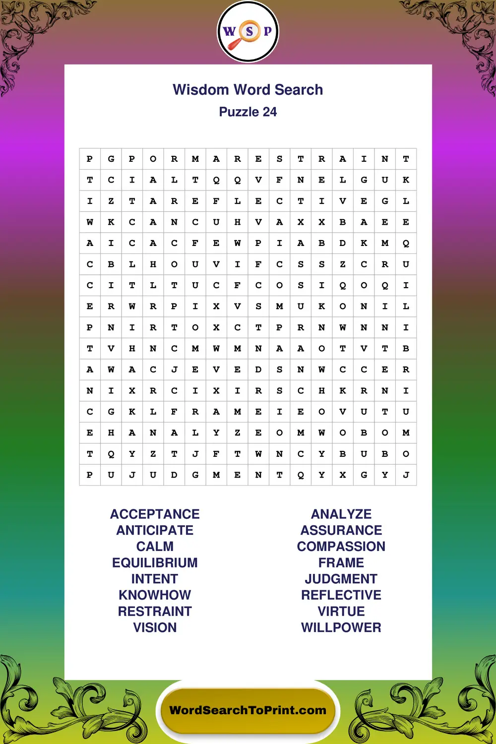 Wisdom Word Search Puzzle 24