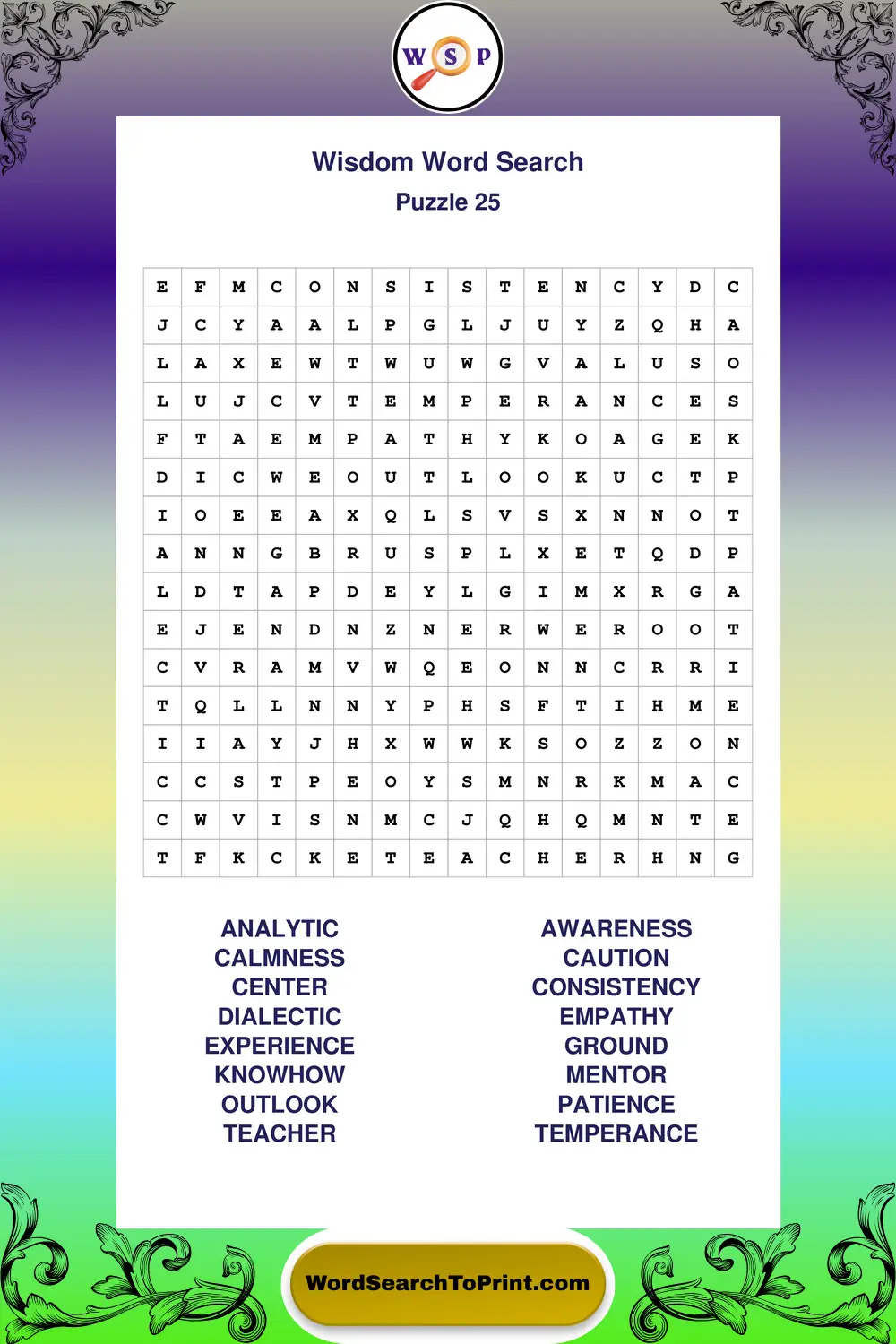 Wisdom Word Search Puzzle 25