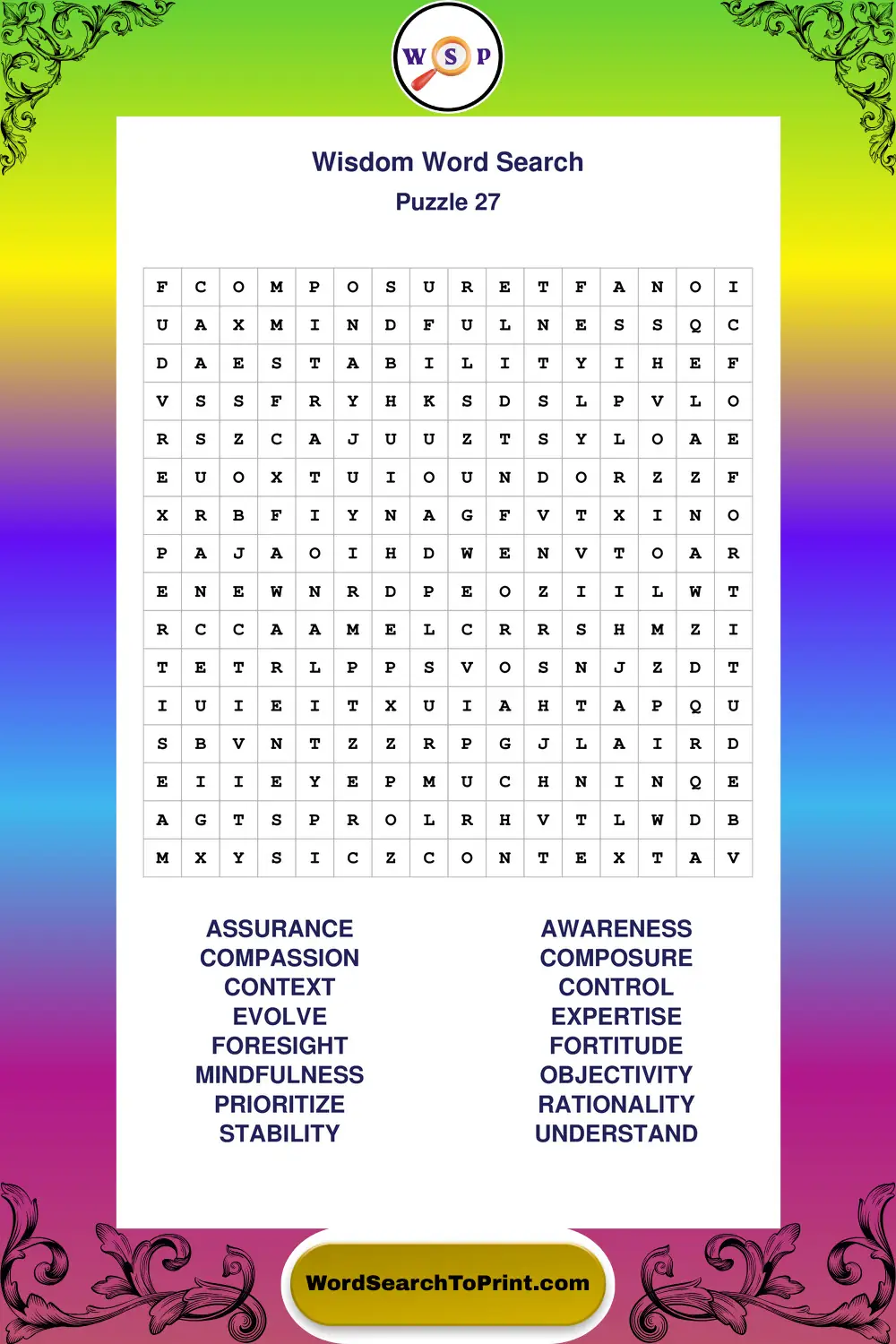 Wisdom Word Search Puzzle 27