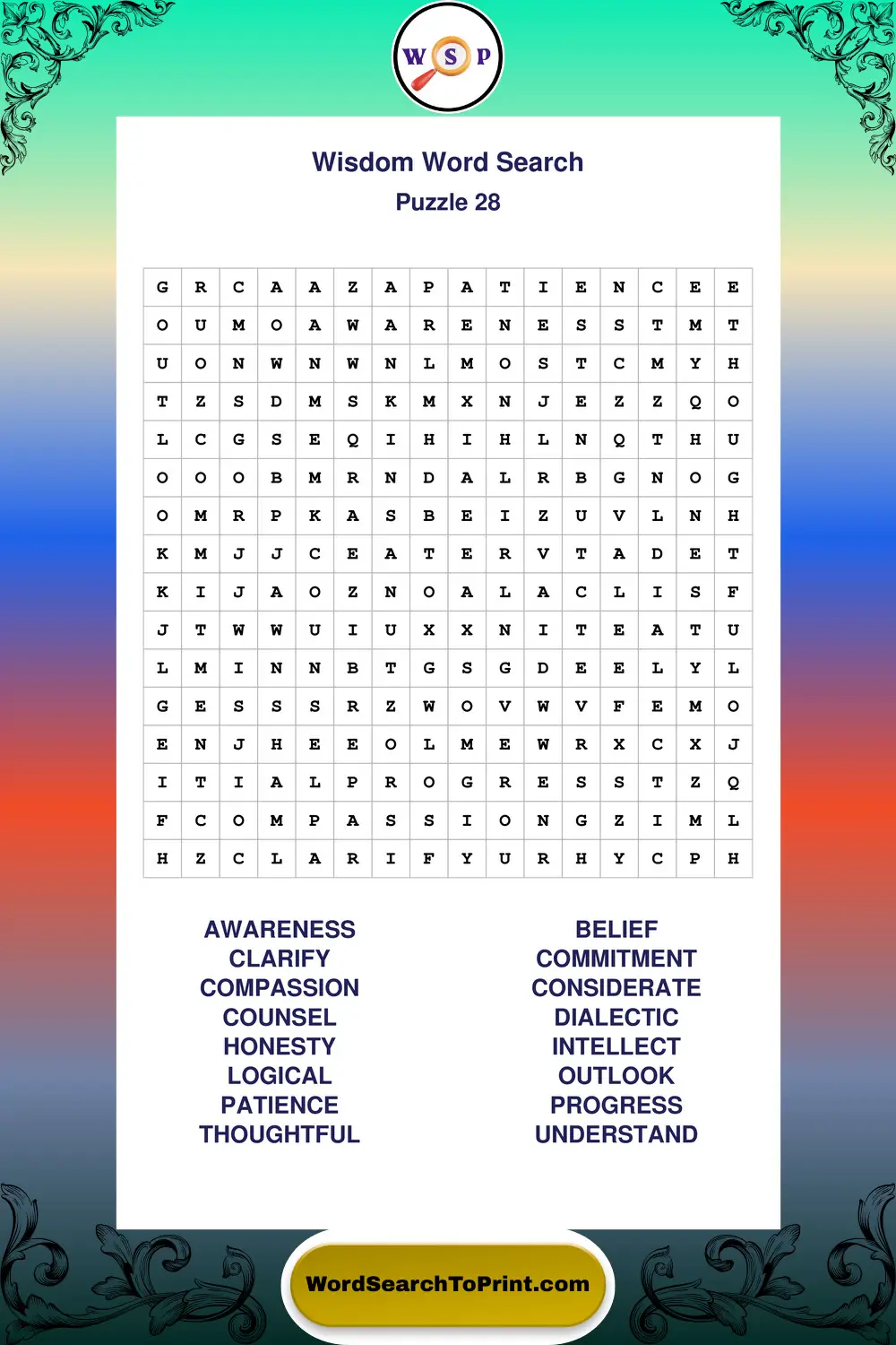 Wisdom Word Search Puzzle 28