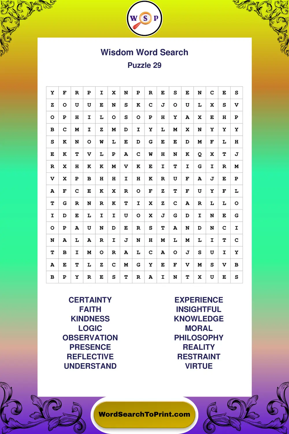 Wisdom Word Search Puzzle 29