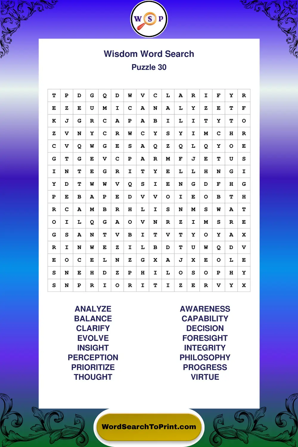 Wisdom Word Search Puzzle 30