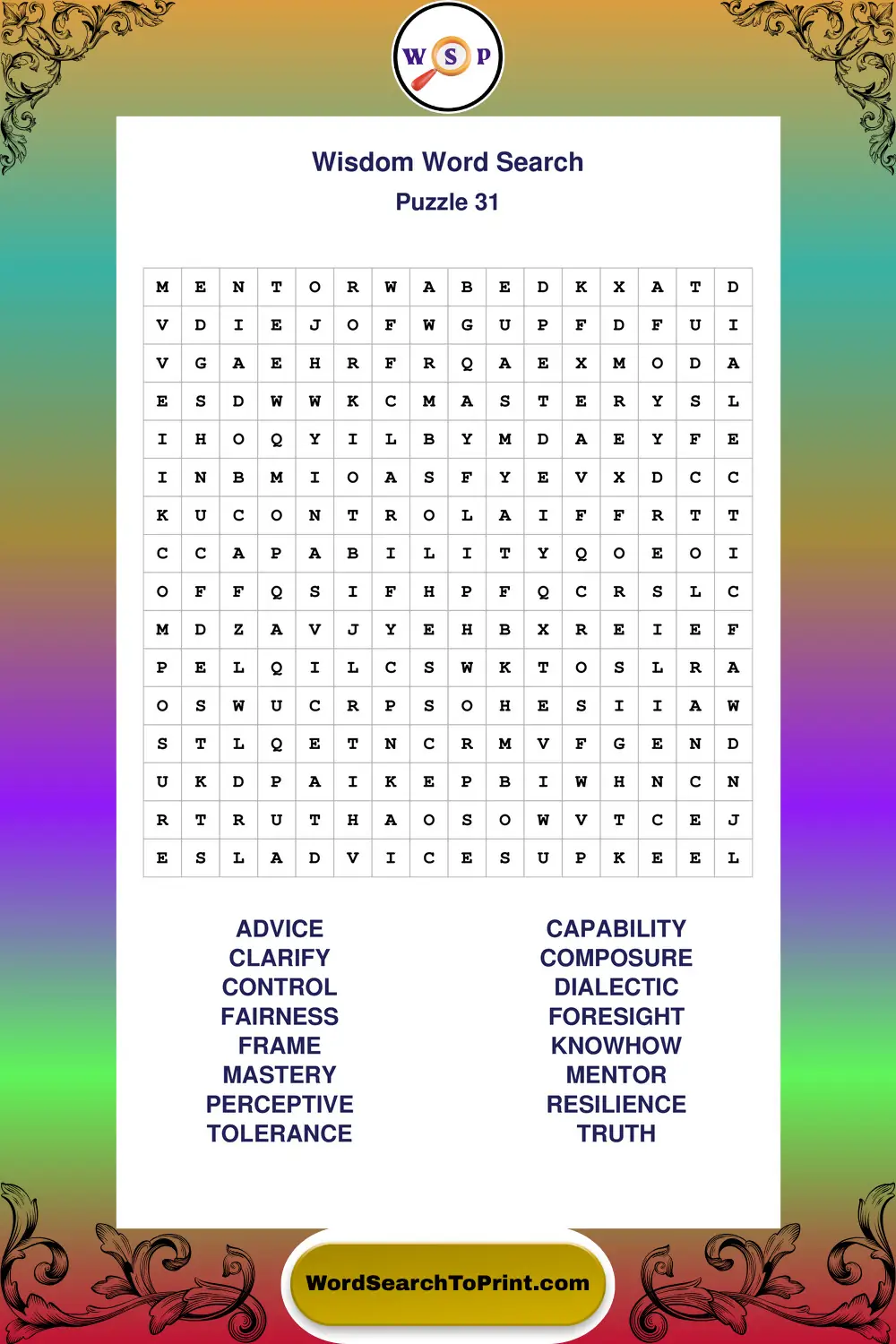 Wisdom Word Search Puzzle 31