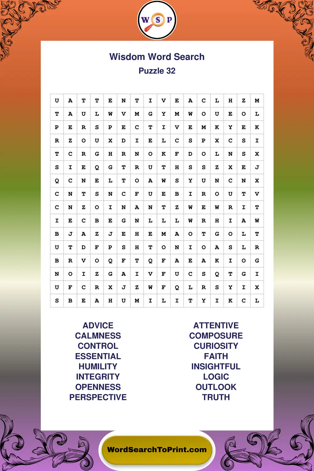 Wisdom Word Search Puzzle 32