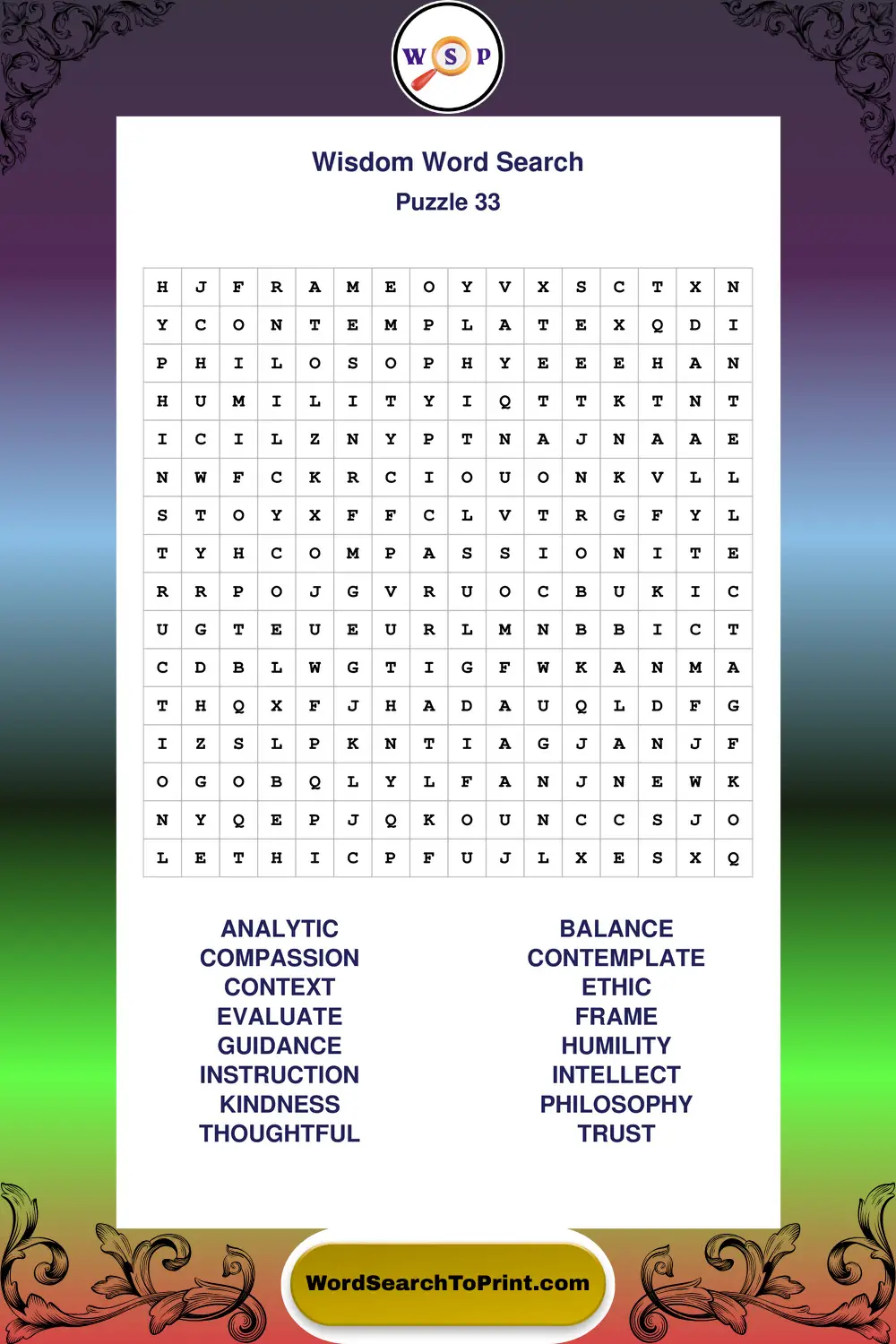 Wisdom Word Search Puzzle 33