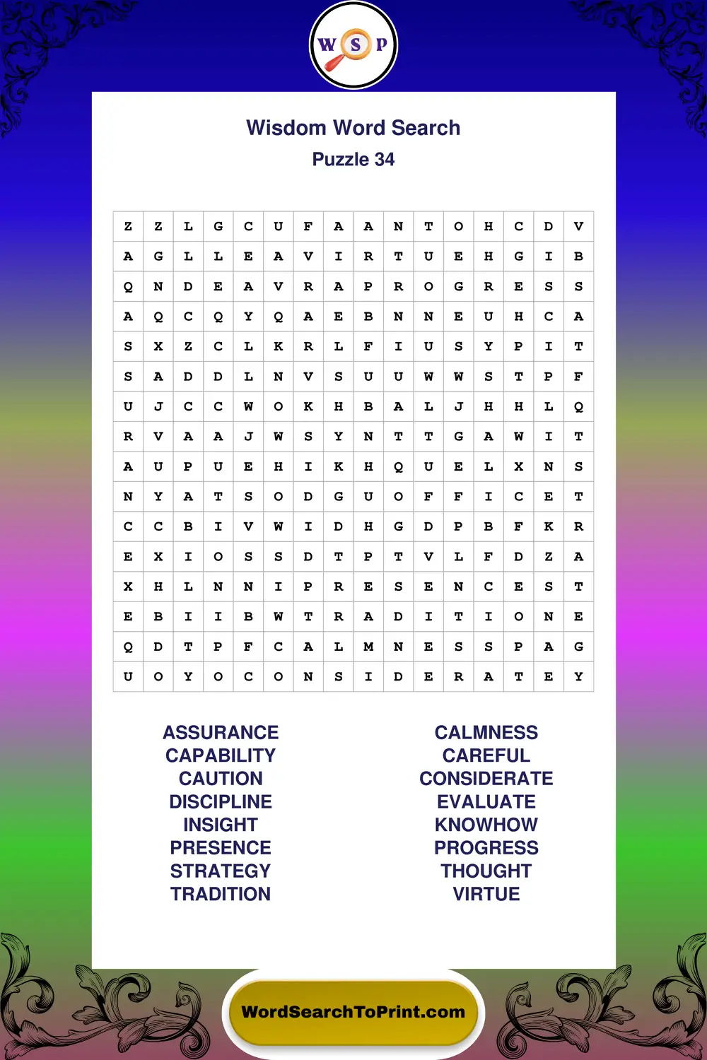 Wisdom Word Search Puzzle 34