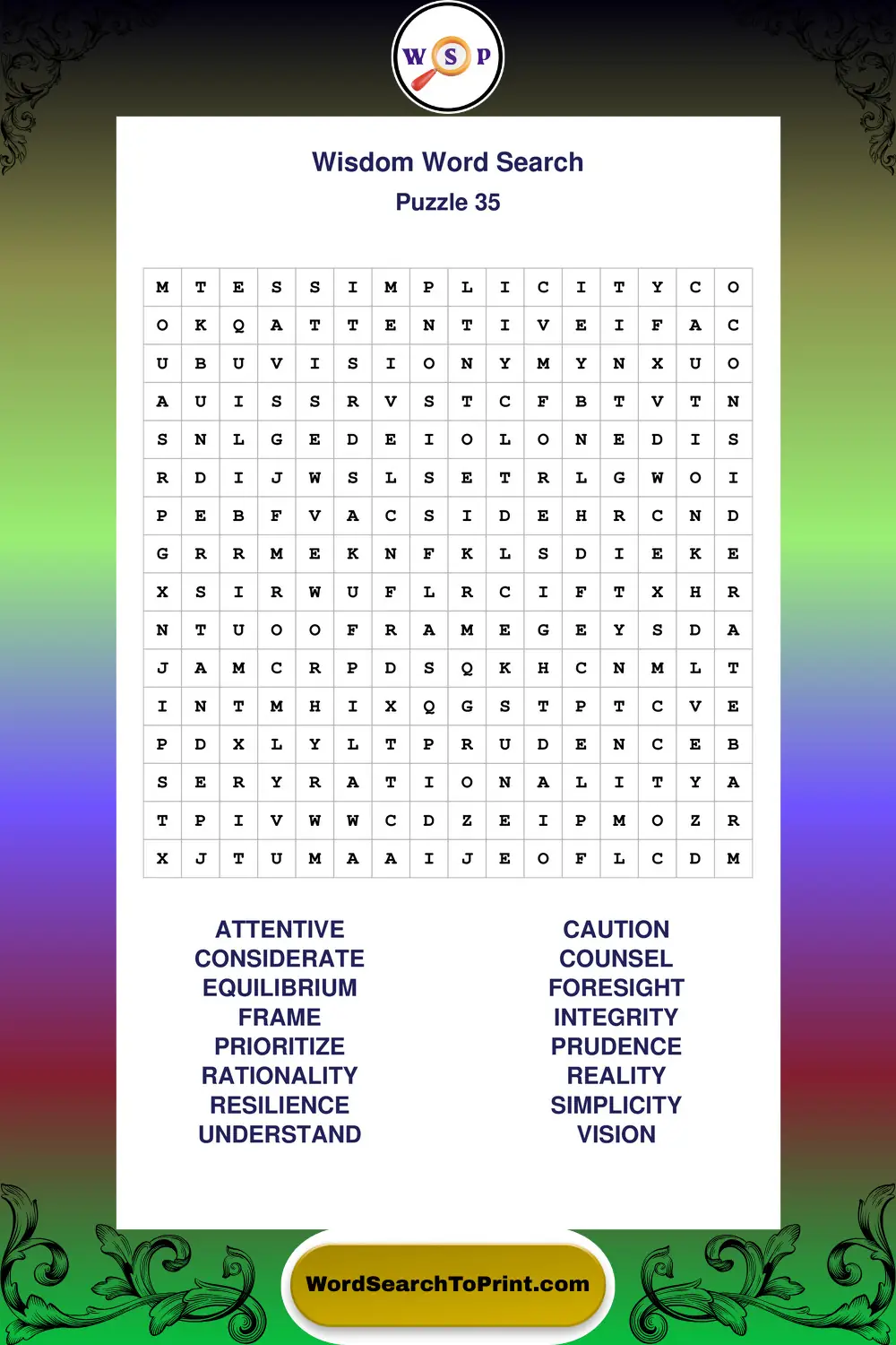 Wisdom Word Search Puzzle 35