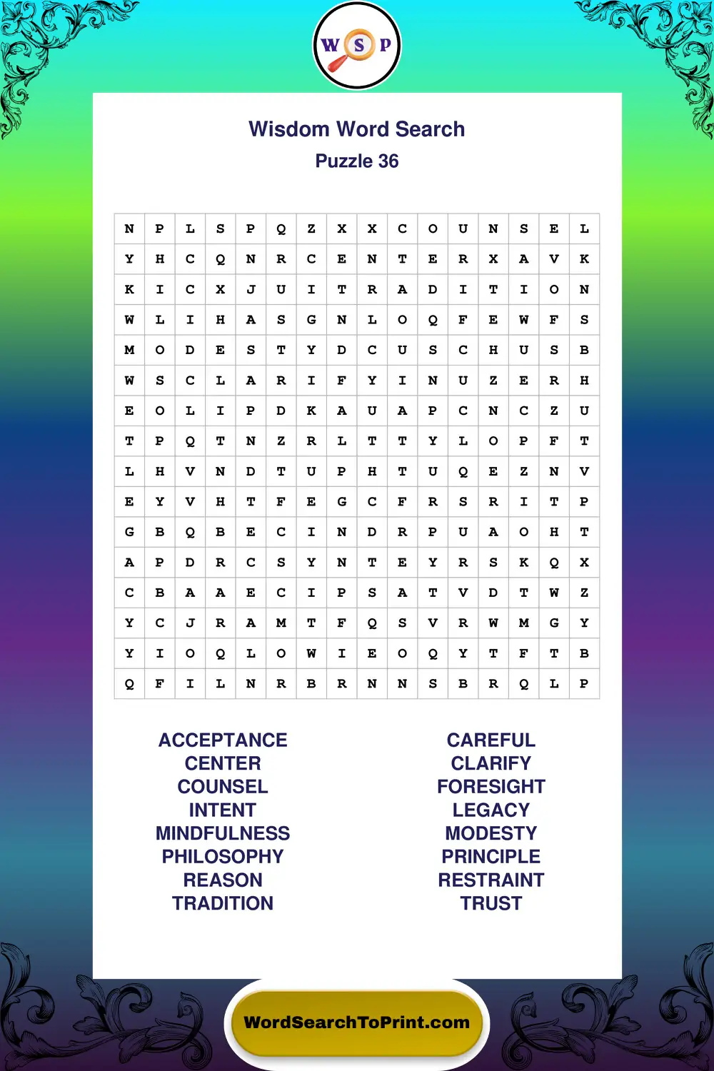 Wisdom Word Search Puzzle 36
