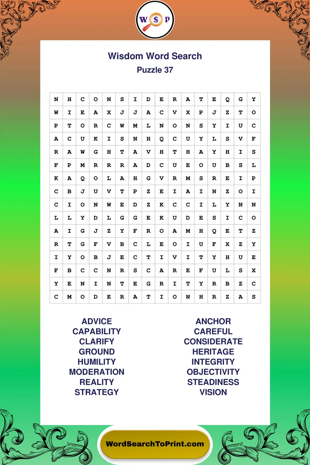 Wisdom Word Search Puzzle 37