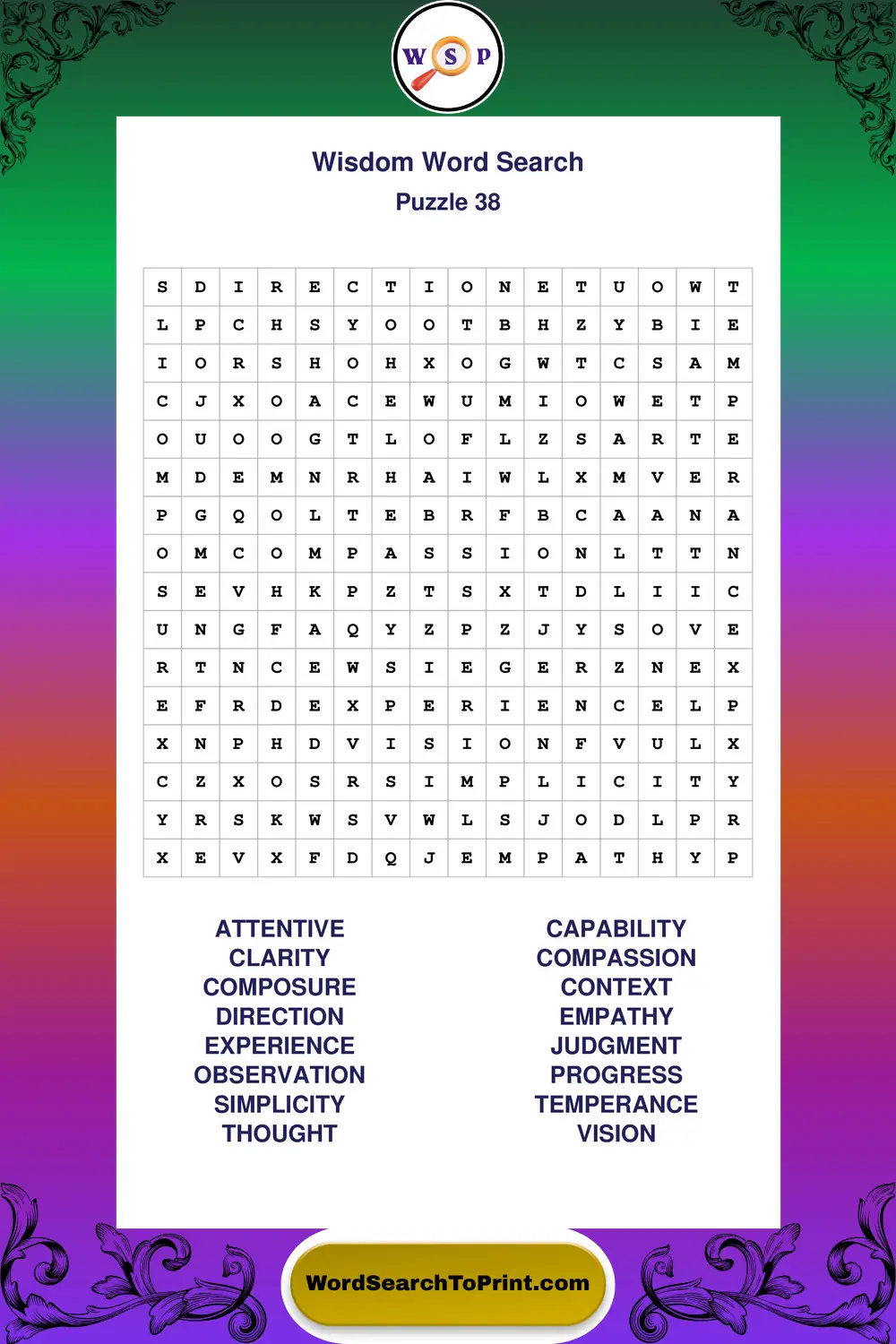 Wisdom Word Search Puzzle 38