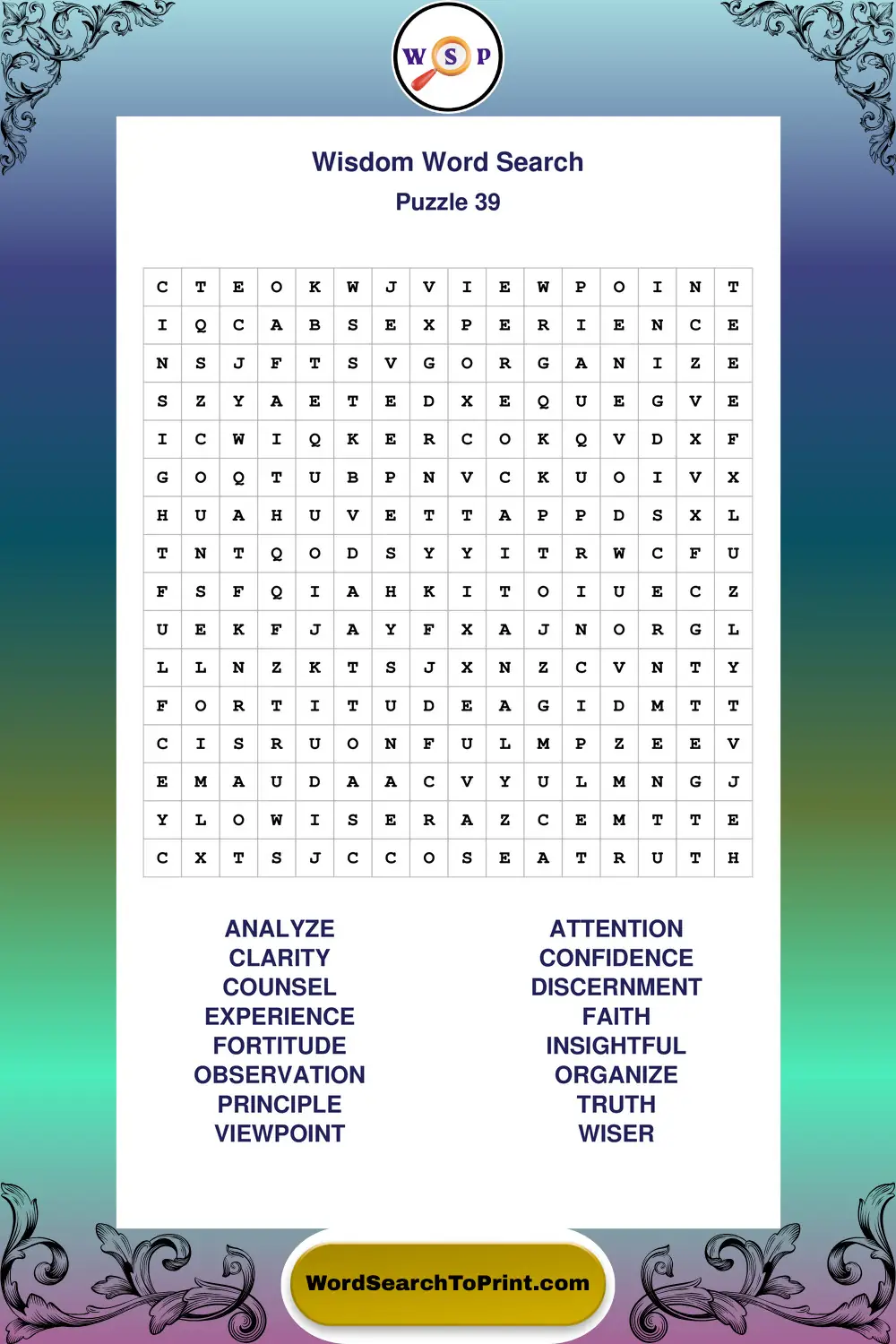 Wisdom Word Search Puzzle 39