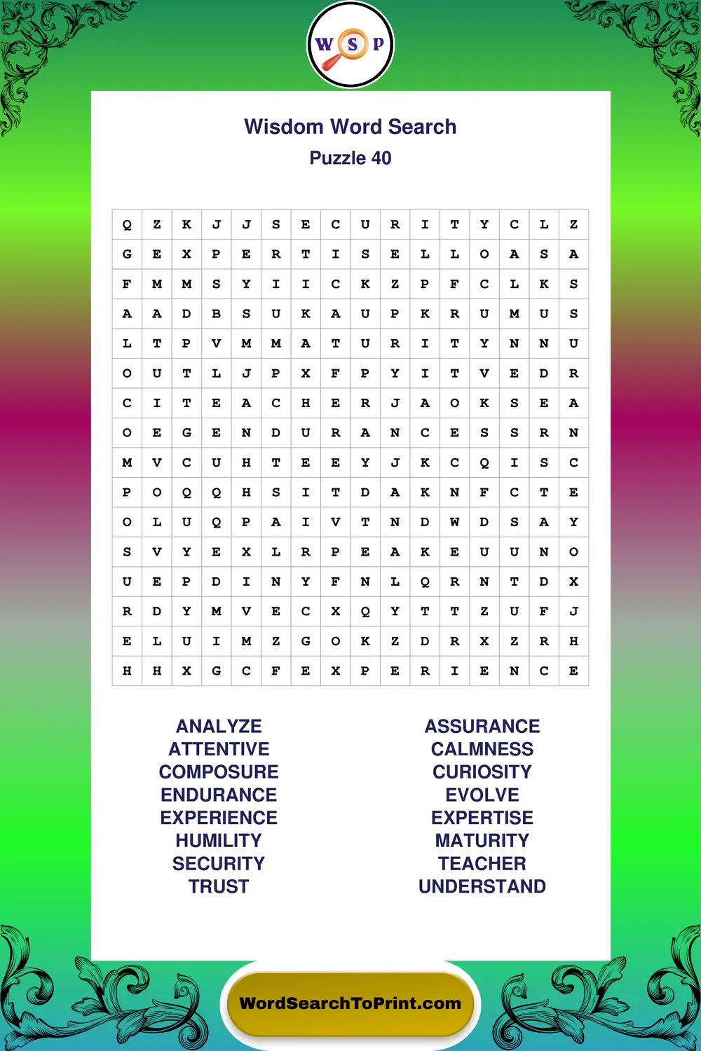 Wisdom Word Search Puzzle 40