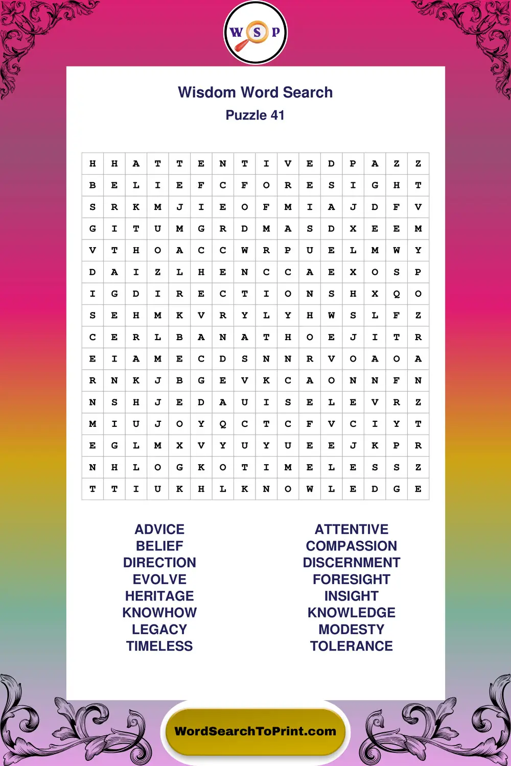 Wisdom Word Search Puzzle 41