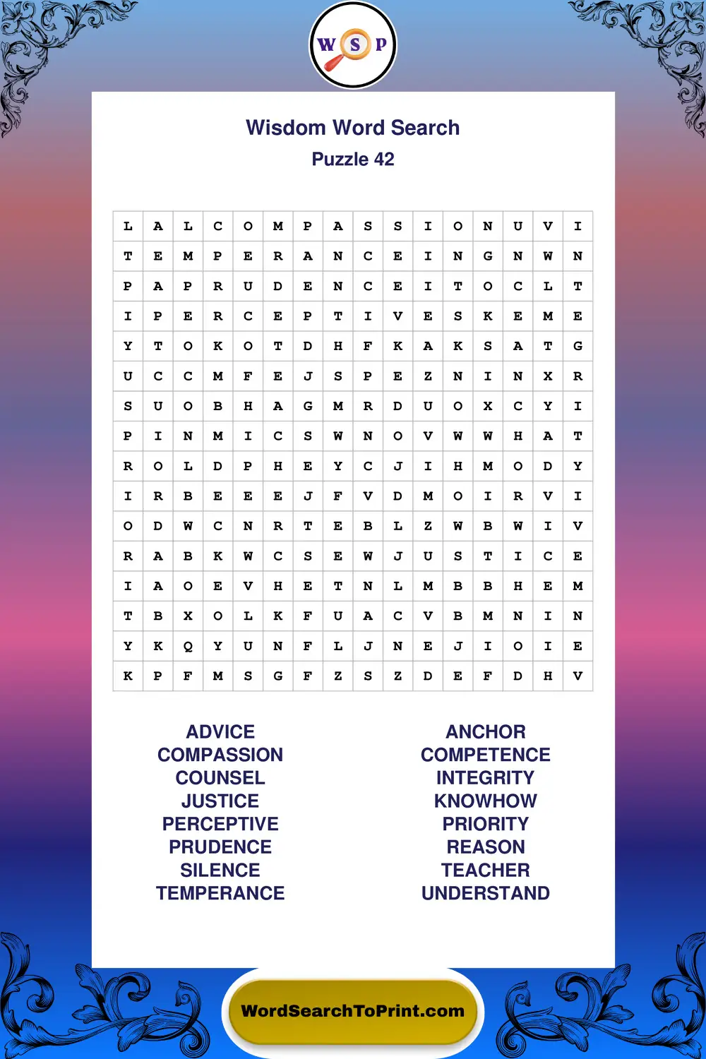 Wisdom Word Search Puzzle 42