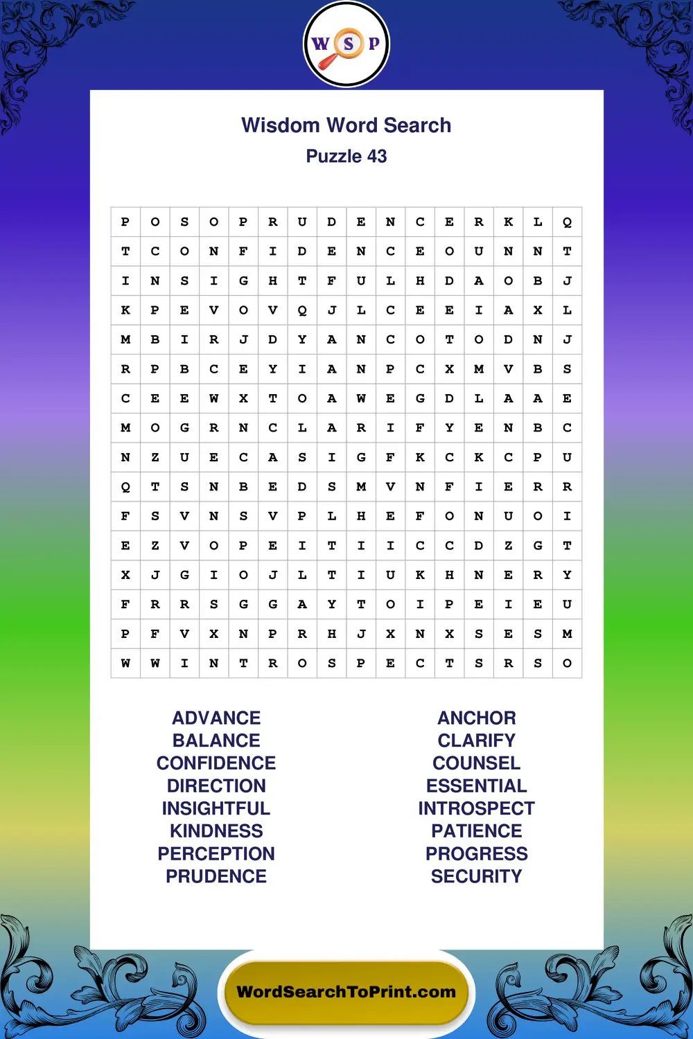 Wisdom Word Search Puzzle 43