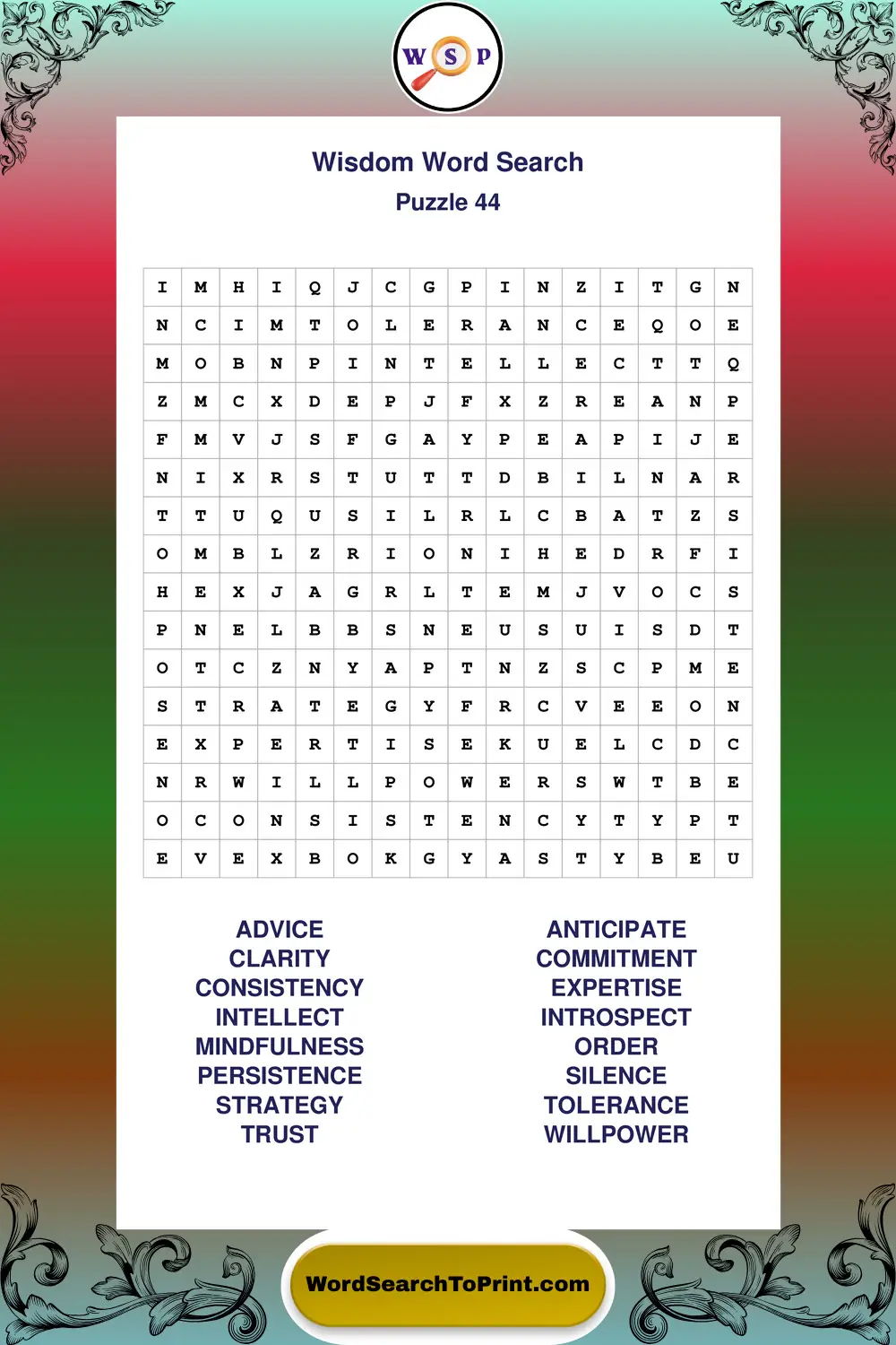 Wisdom Word Search Puzzle 44