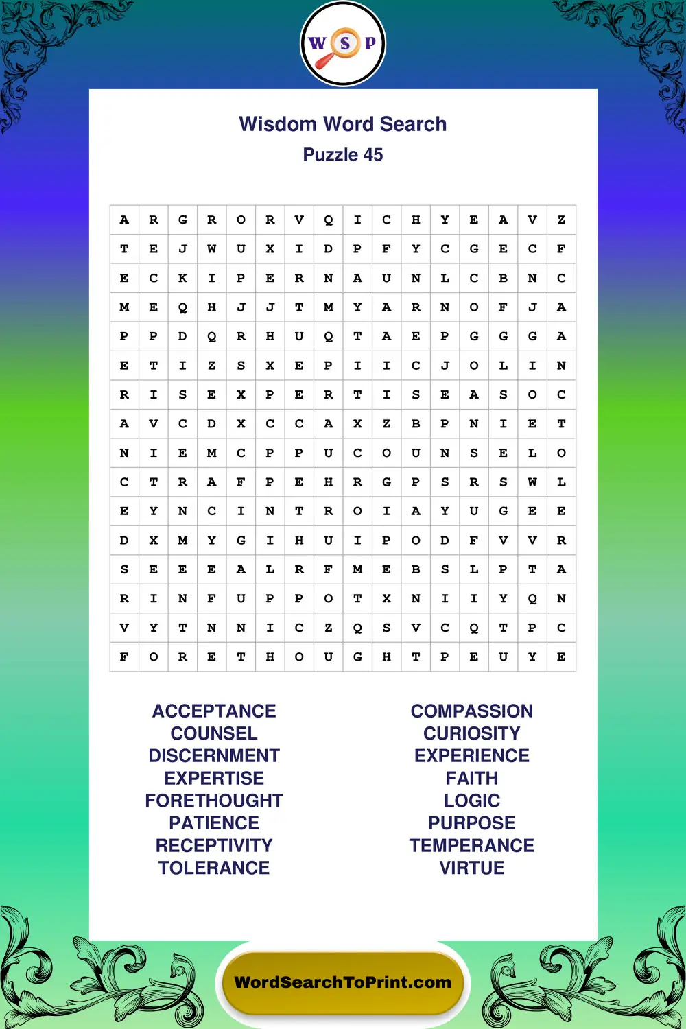 Wisdom Word Search Puzzle 45