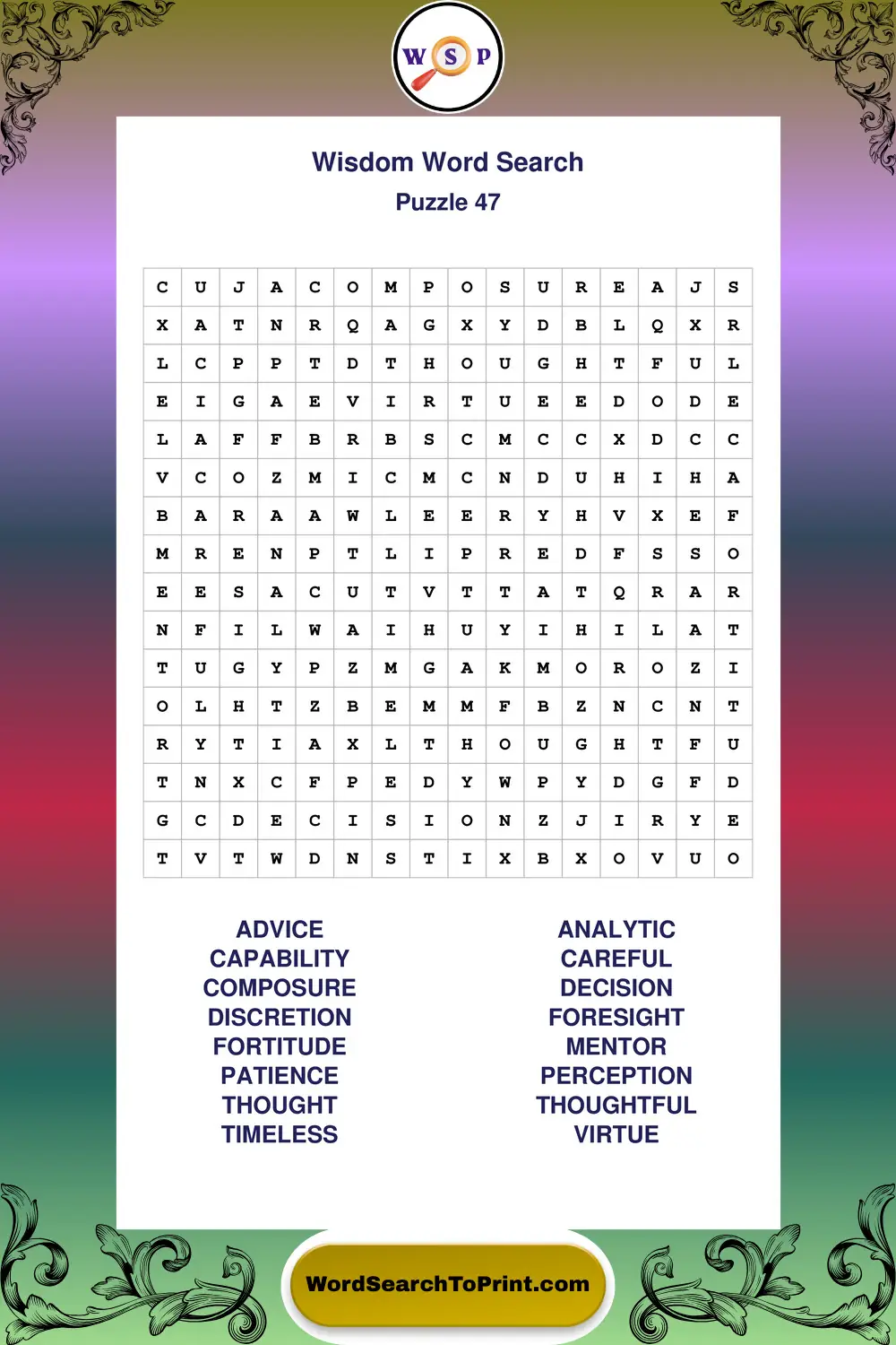 Wisdom Word Search Puzzle 47