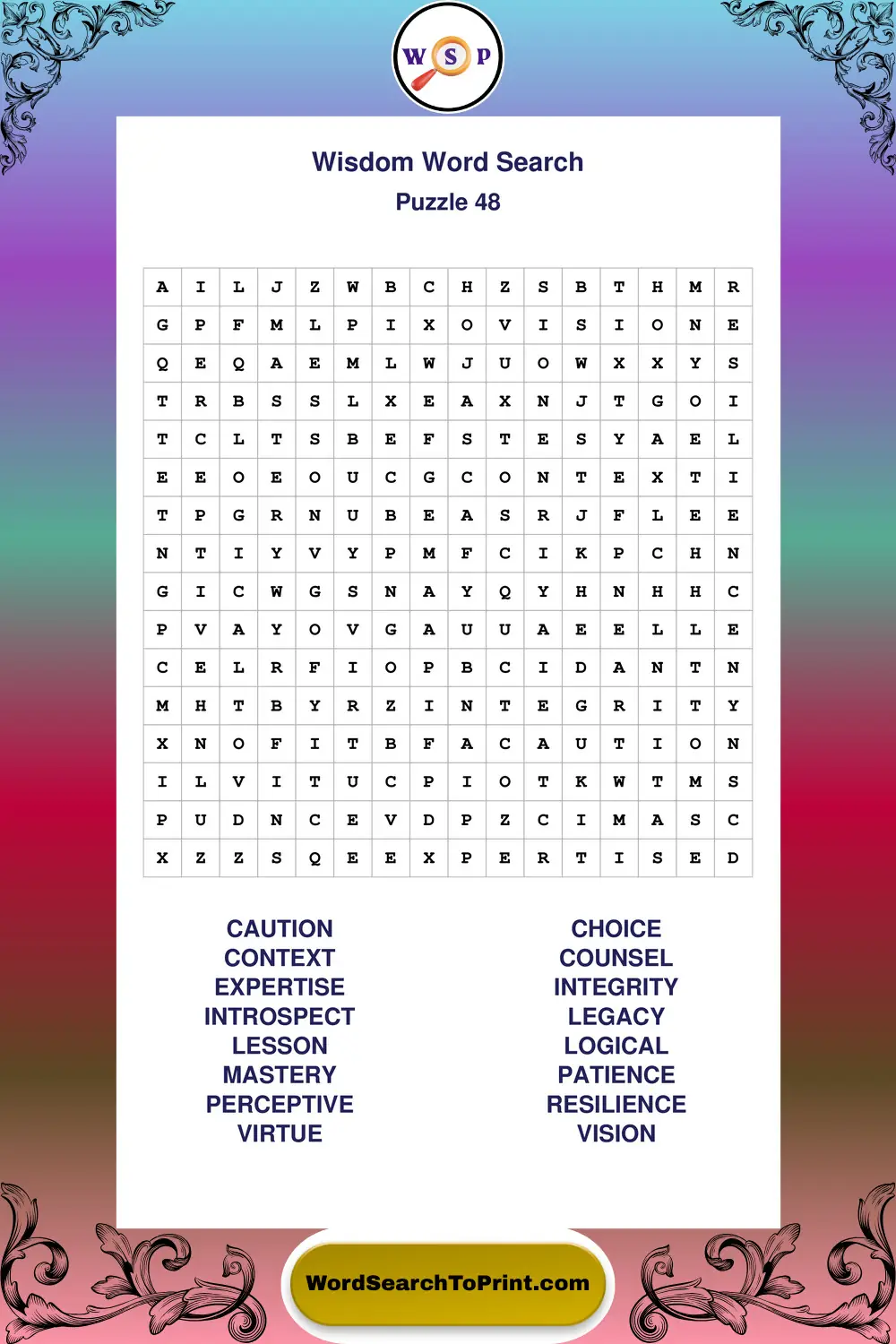 Wisdom Word Search Puzzle 48