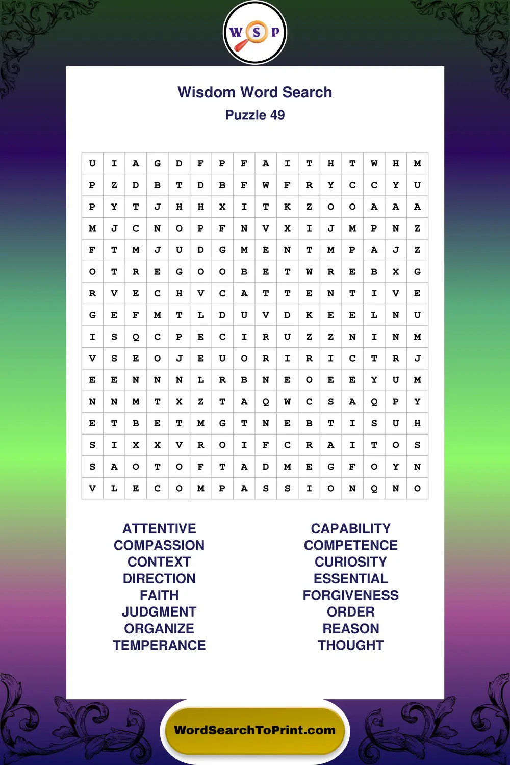 Wisdom Word Search Puzzle 49