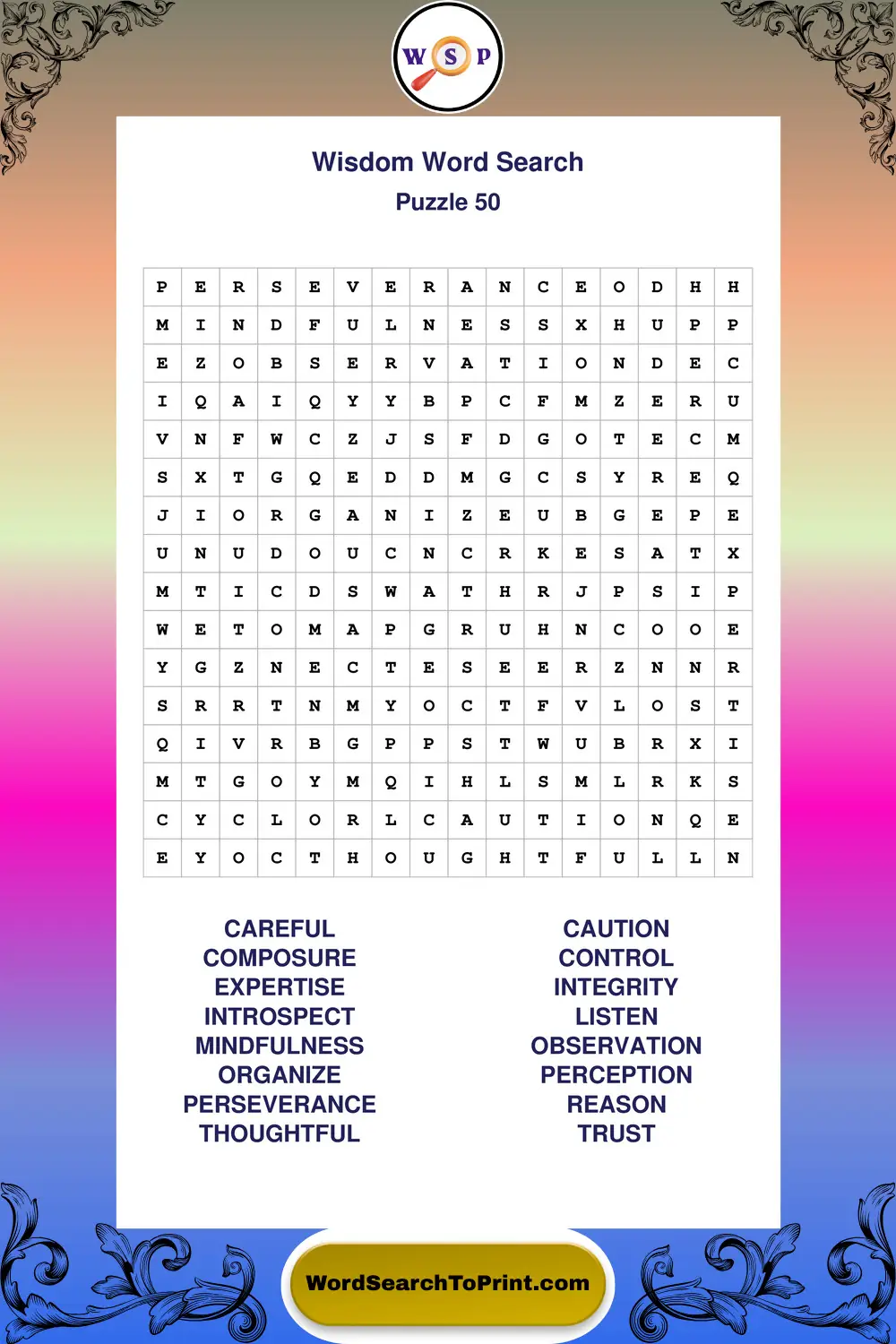 Wisdom Word Search Puzzle 50