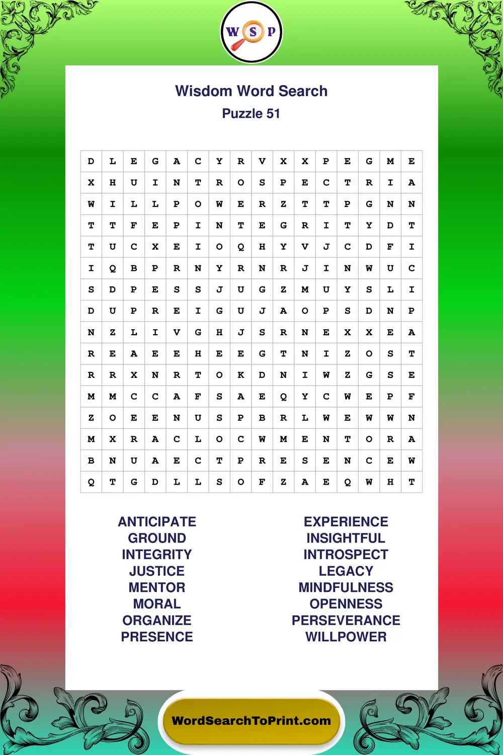 Wisdom Word Search Puzzle 51