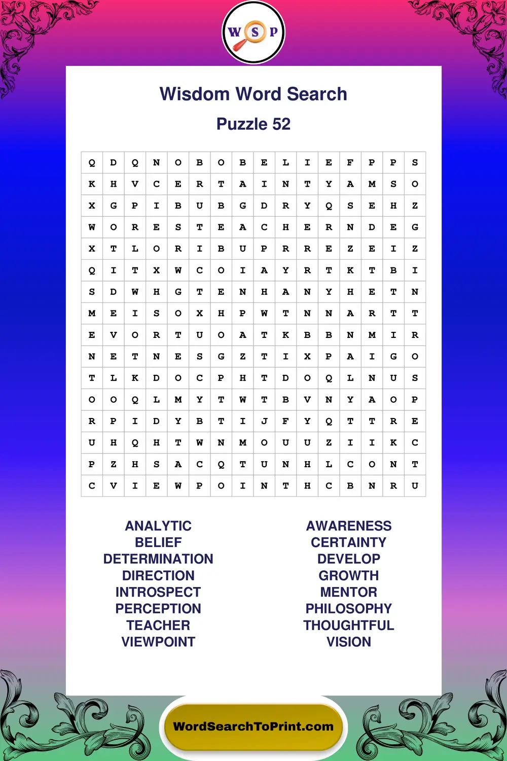 Wisdom Word Search Puzzle 52