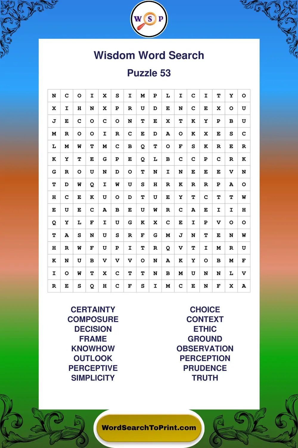 Wisdom Word Search Puzzle 53
