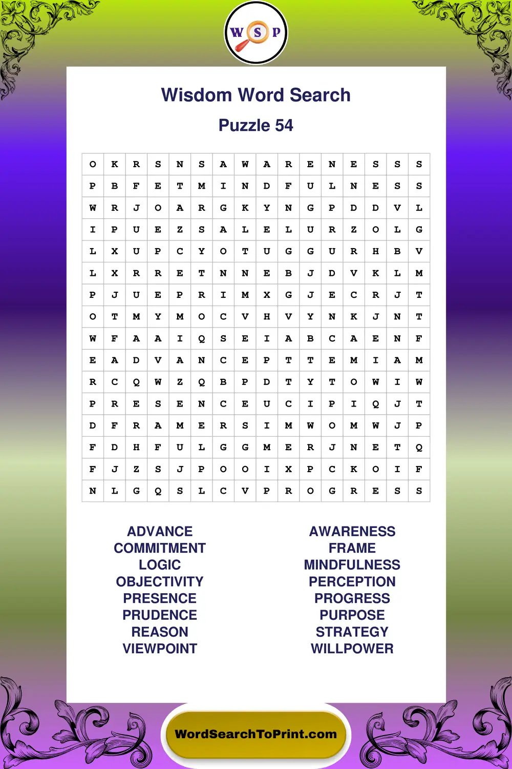 Wisdom Word Search Puzzle 54