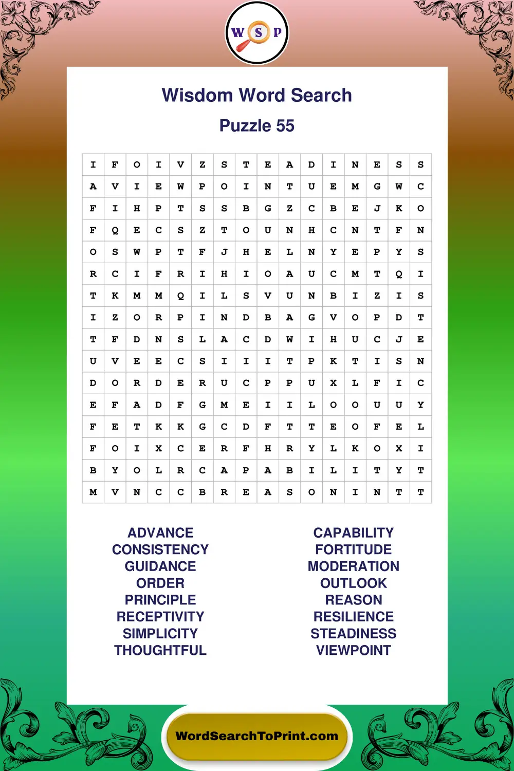 Wisdom Word Search Puzzle 55
