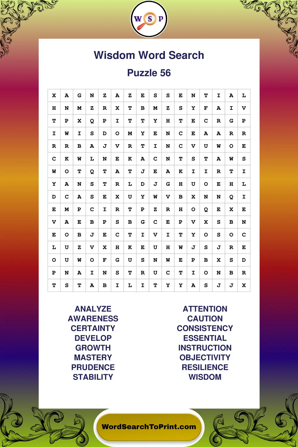 Wisdom Word Search Puzzle 56