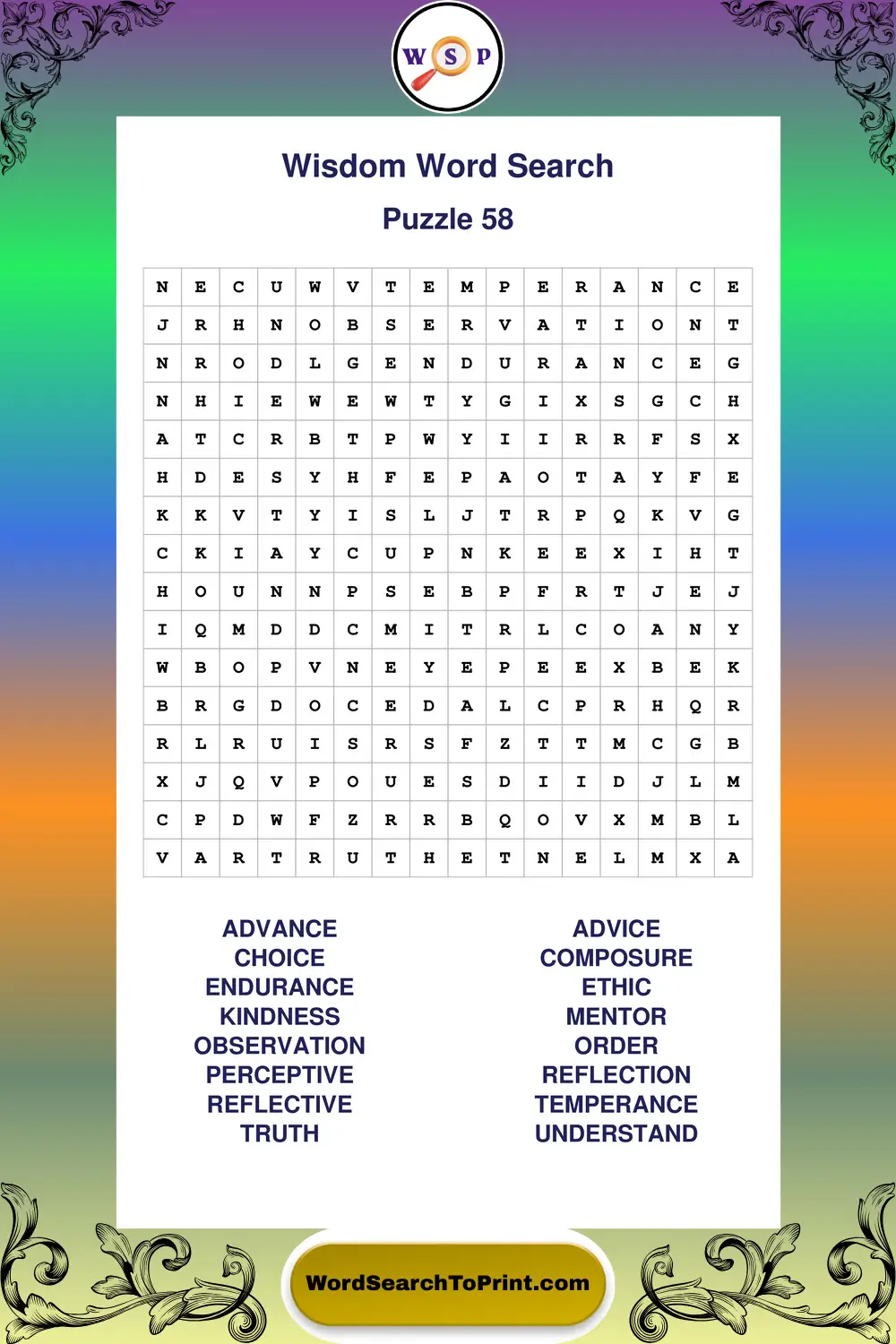 Wisdom Word Search Puzzle 58