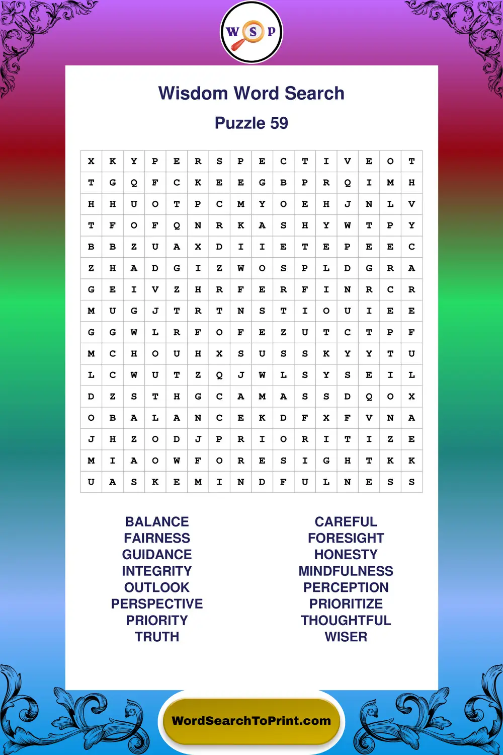 Wisdom Word Search Puzzle 59