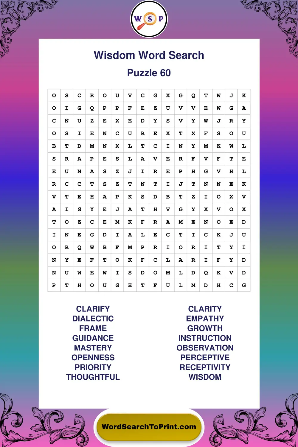 Wisdom Word Search Puzzle 60