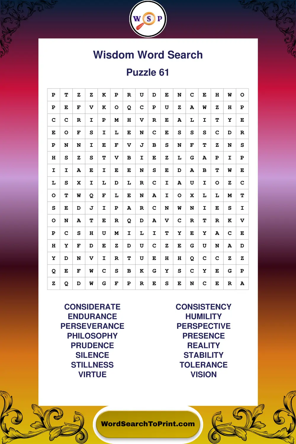 Wisdom Word Search Puzzle 61