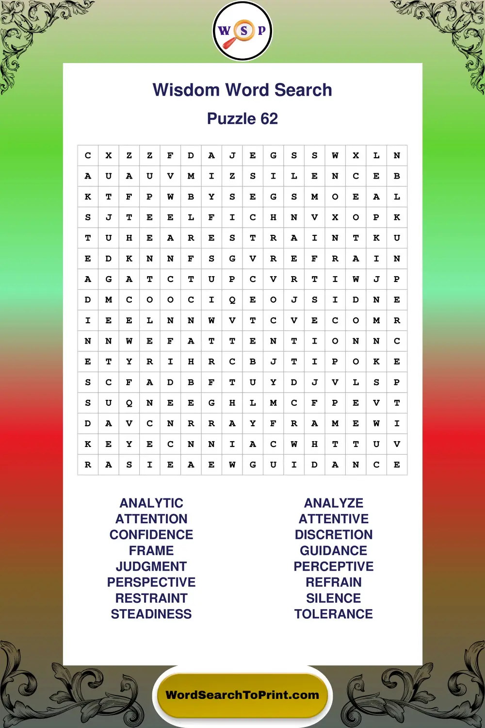 Wisdom Word Search Puzzle 62
