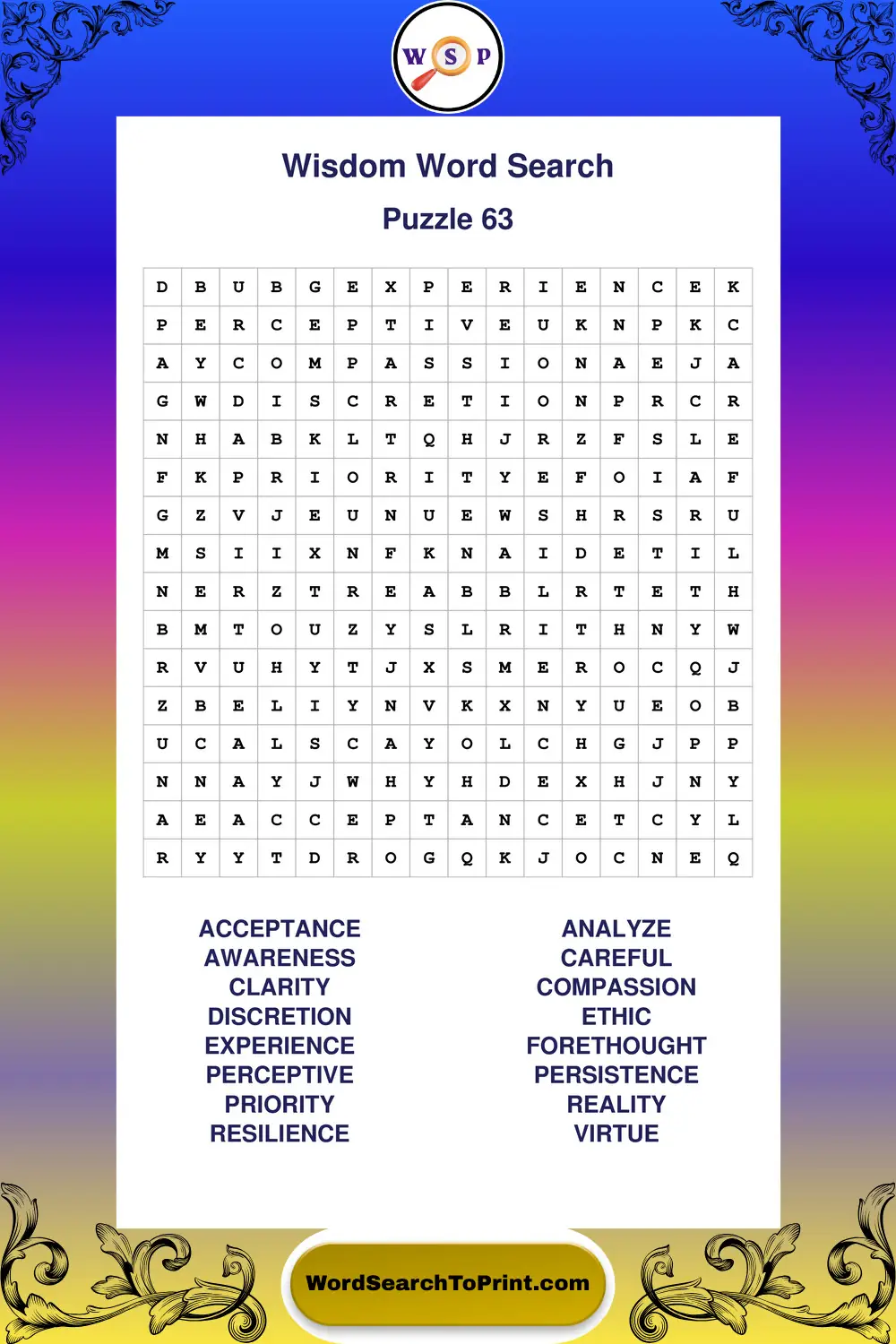 Wisdom Word Search Puzzle 63