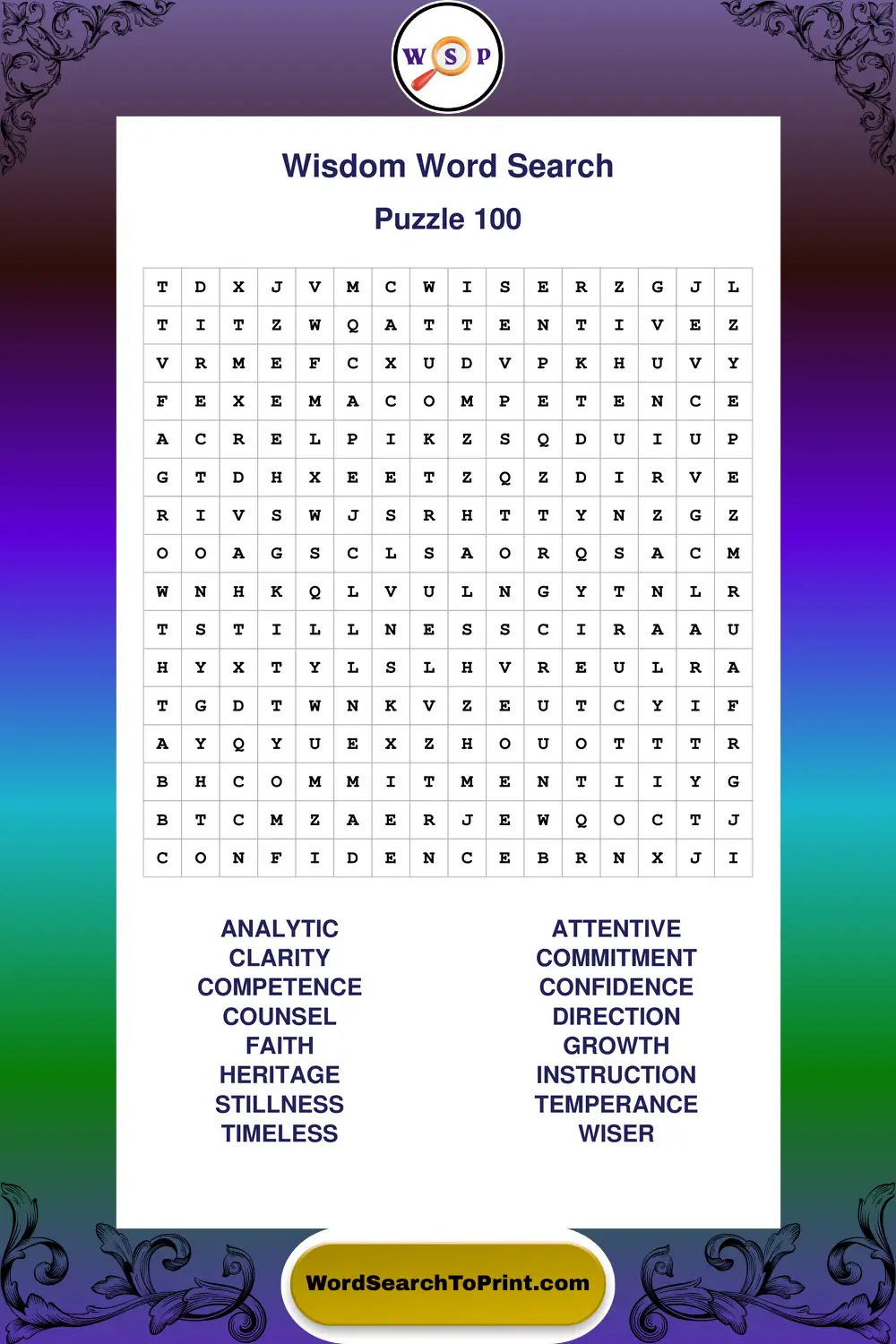 Wisdom Word Search Puzzle 100