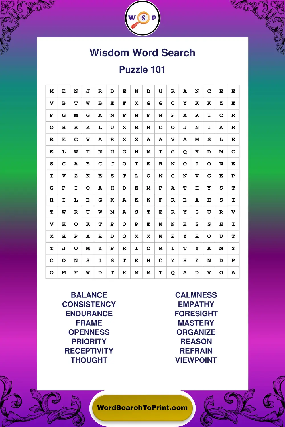 Wisdom Word Search Puzzle 101