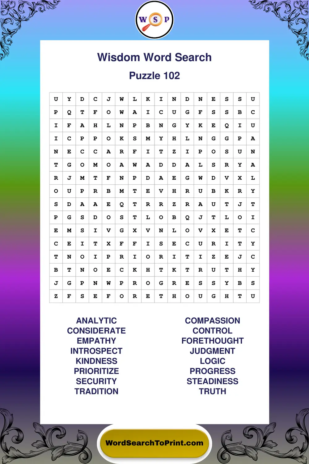 Wisdom Word Search Puzzle 102