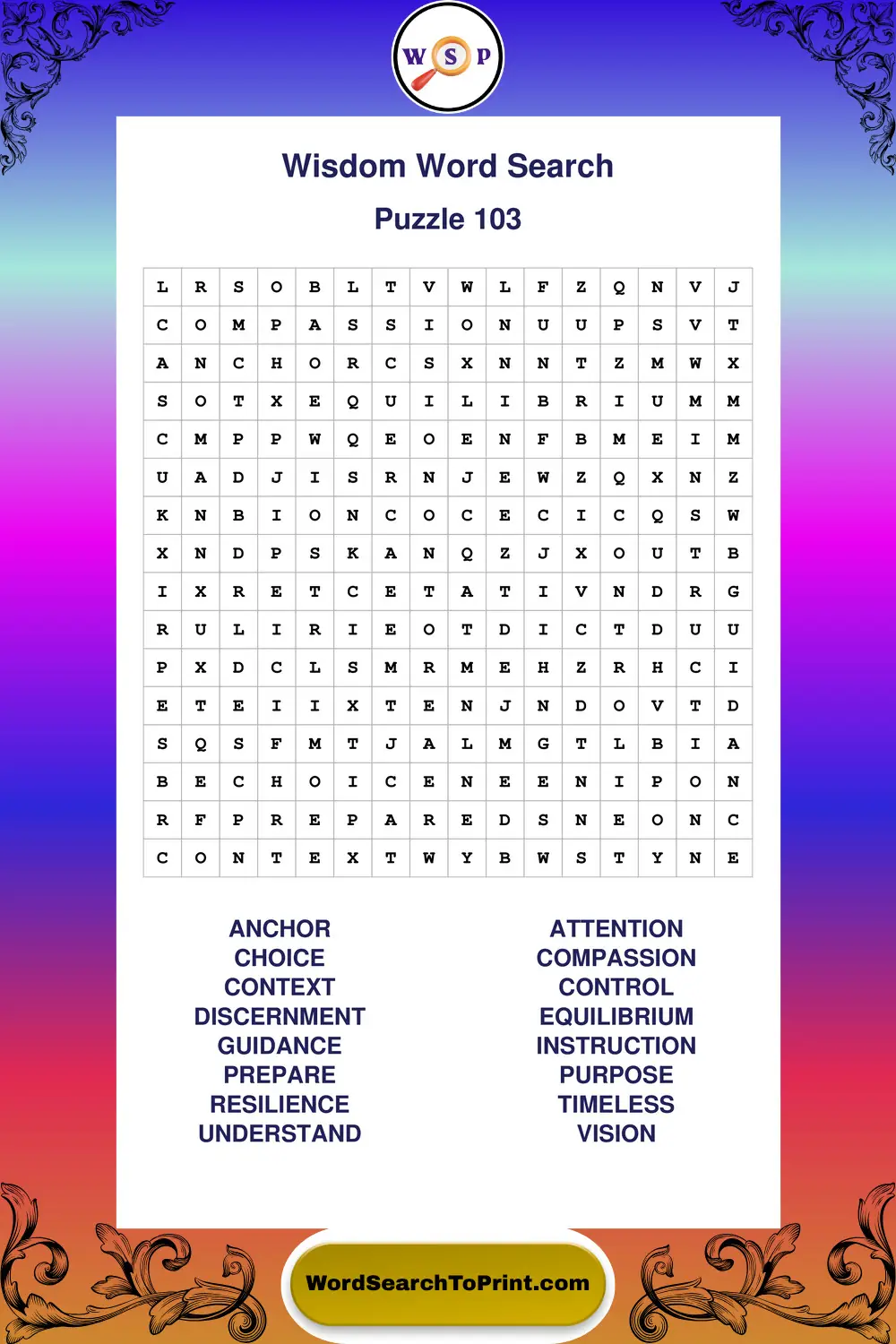 Wisdom Word Search Puzzle 103