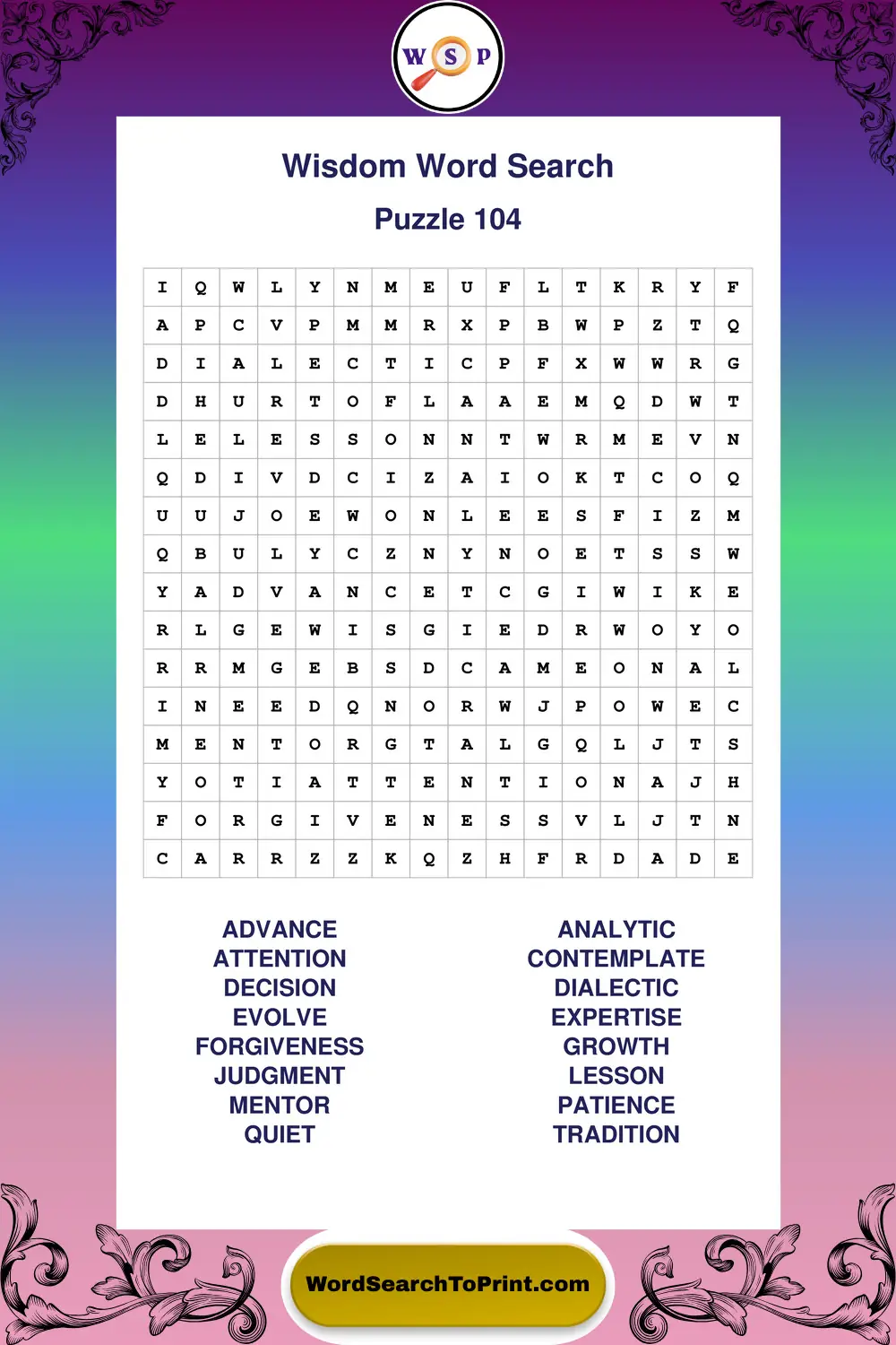 Wisdom Word Search Puzzle 104
