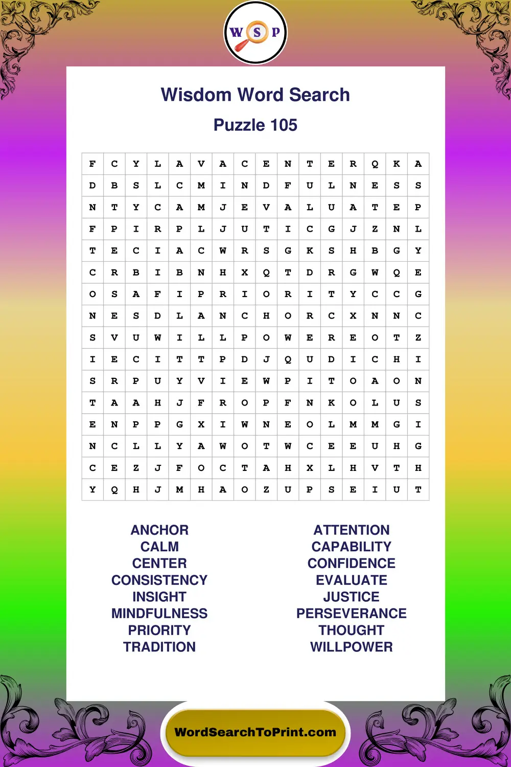 Wisdom Word Search Puzzle 105