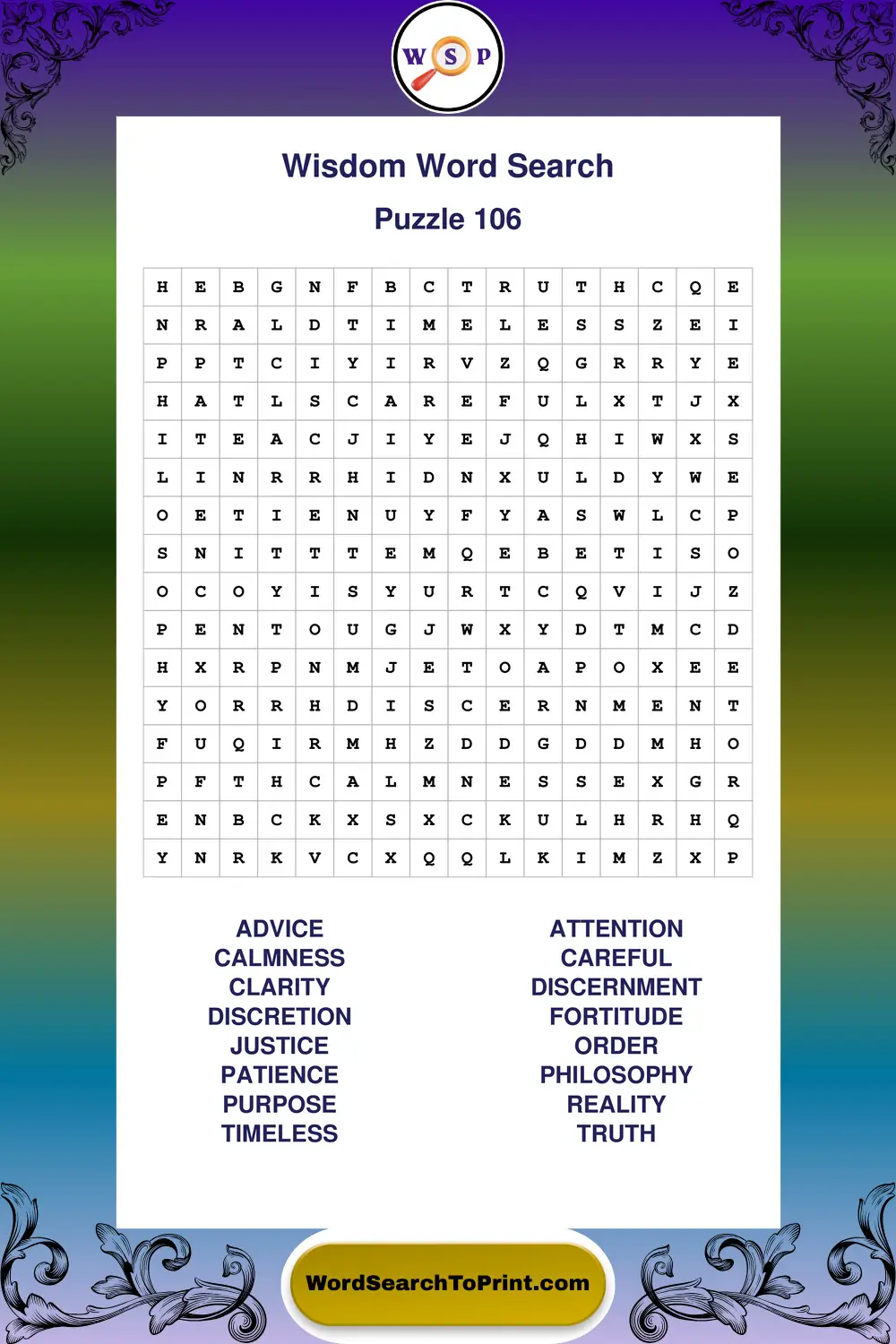 Wisdom Word Search Puzzle 106