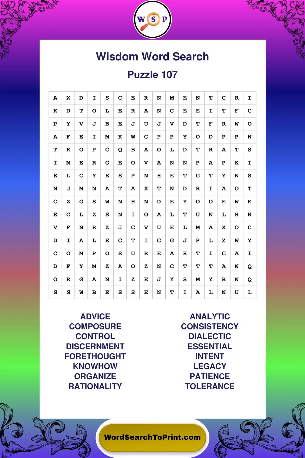 Wisdom Word Search Puzzle 107