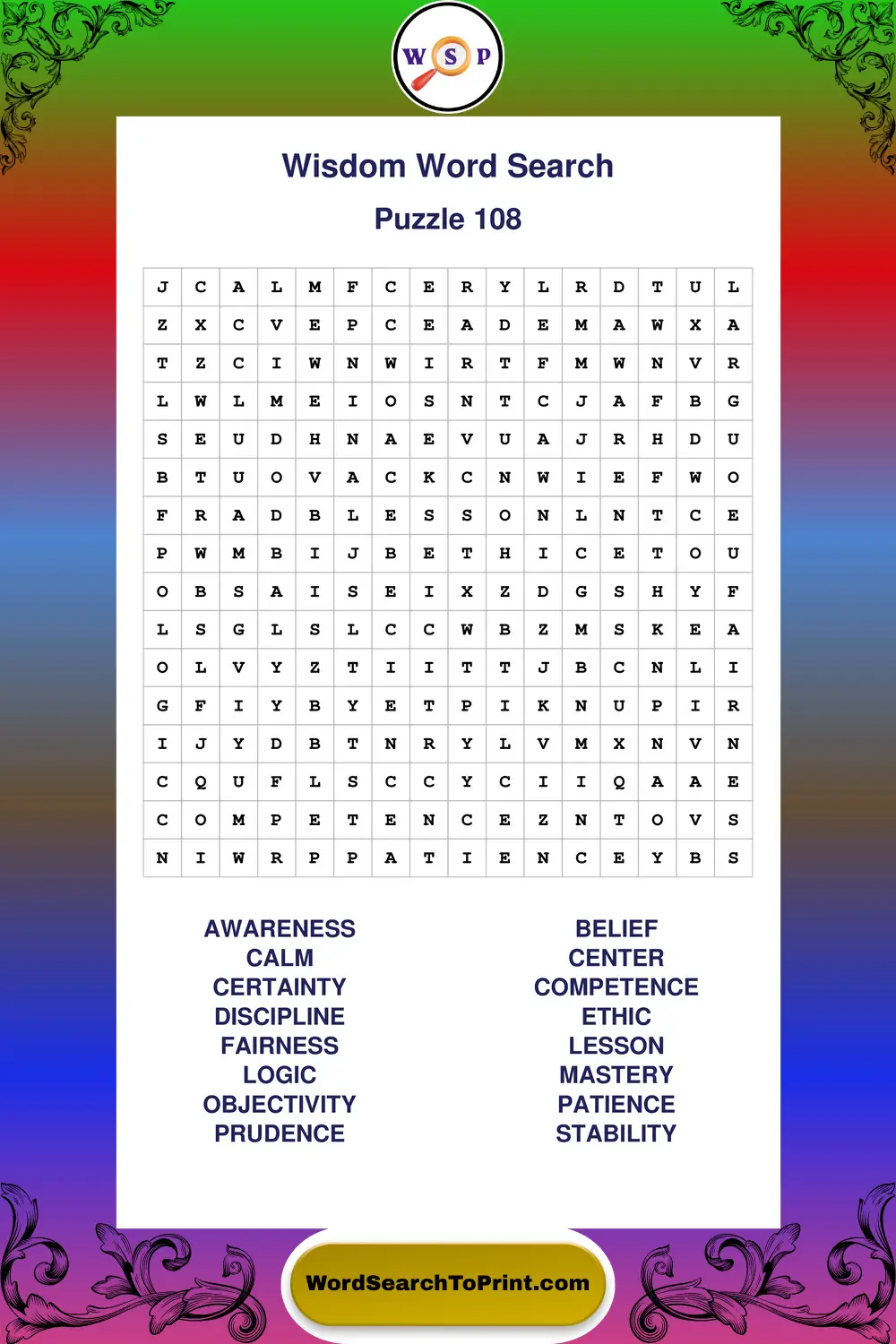 Wisdom Word Search Puzzle 108
