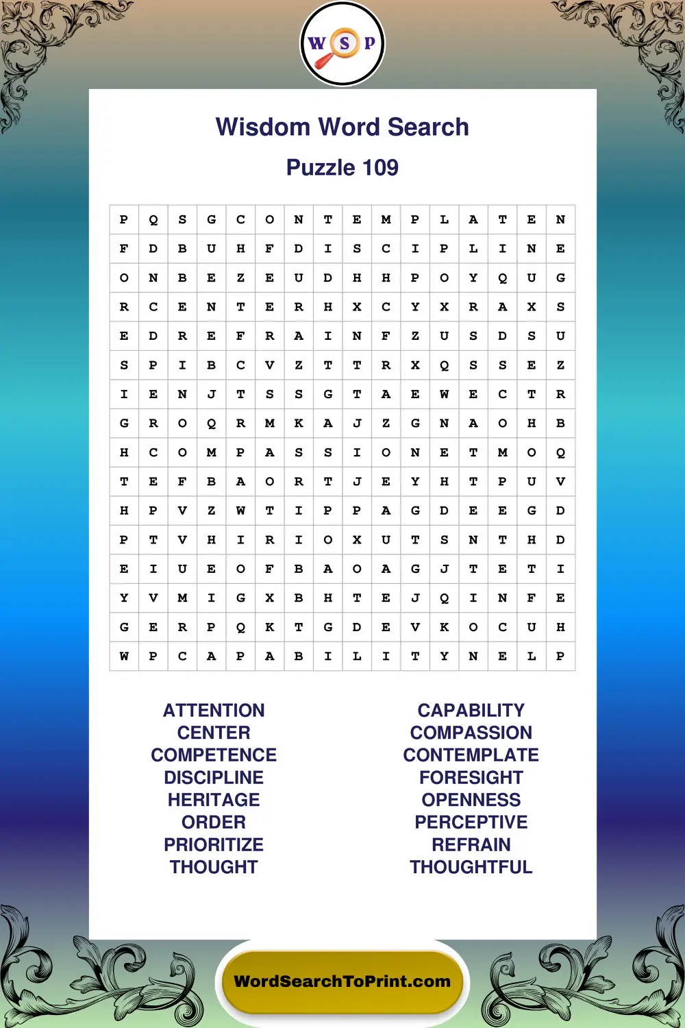 Wisdom Word Search Puzzle 109