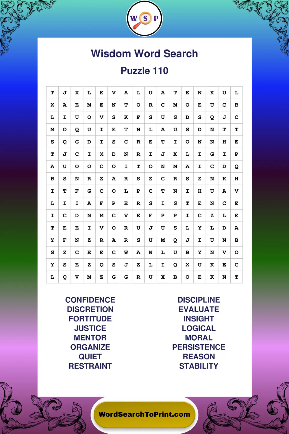 Wisdom Word Search Puzzle 110