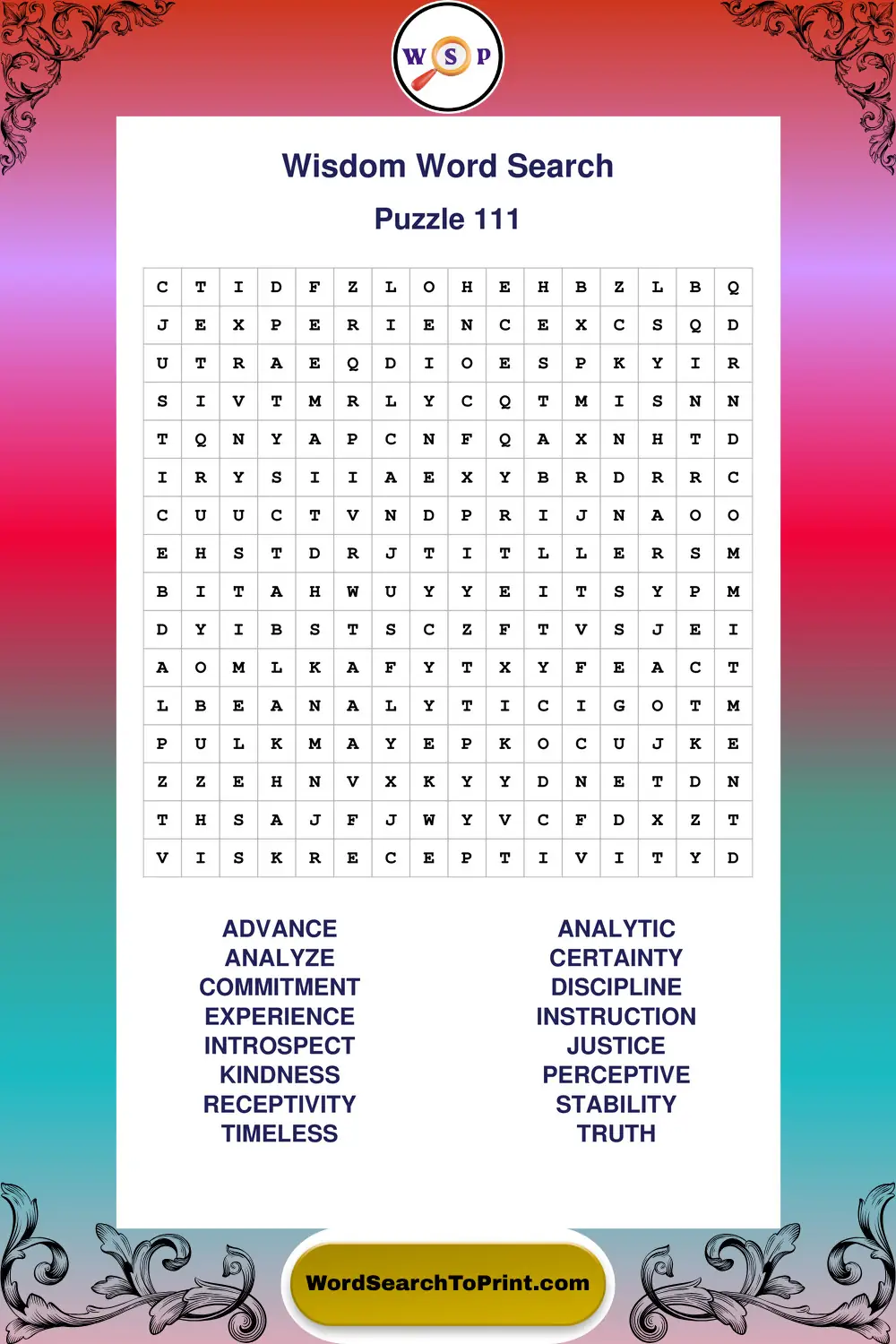Wisdom Word Search Puzzle 111